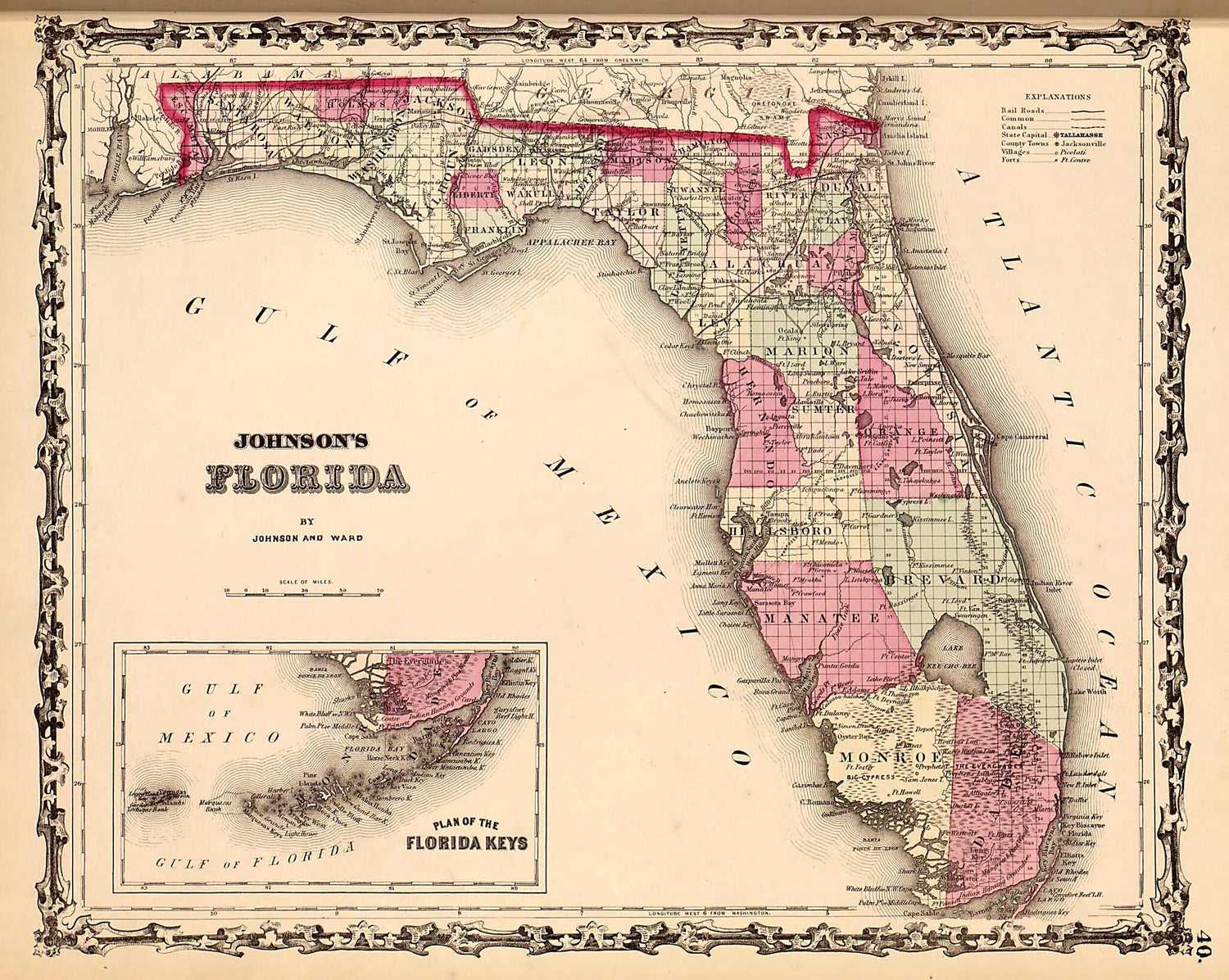 This old map of Florida from Family Atlas from 1862 was created by A. J. (Alvin Jewett) Johnson in 1862