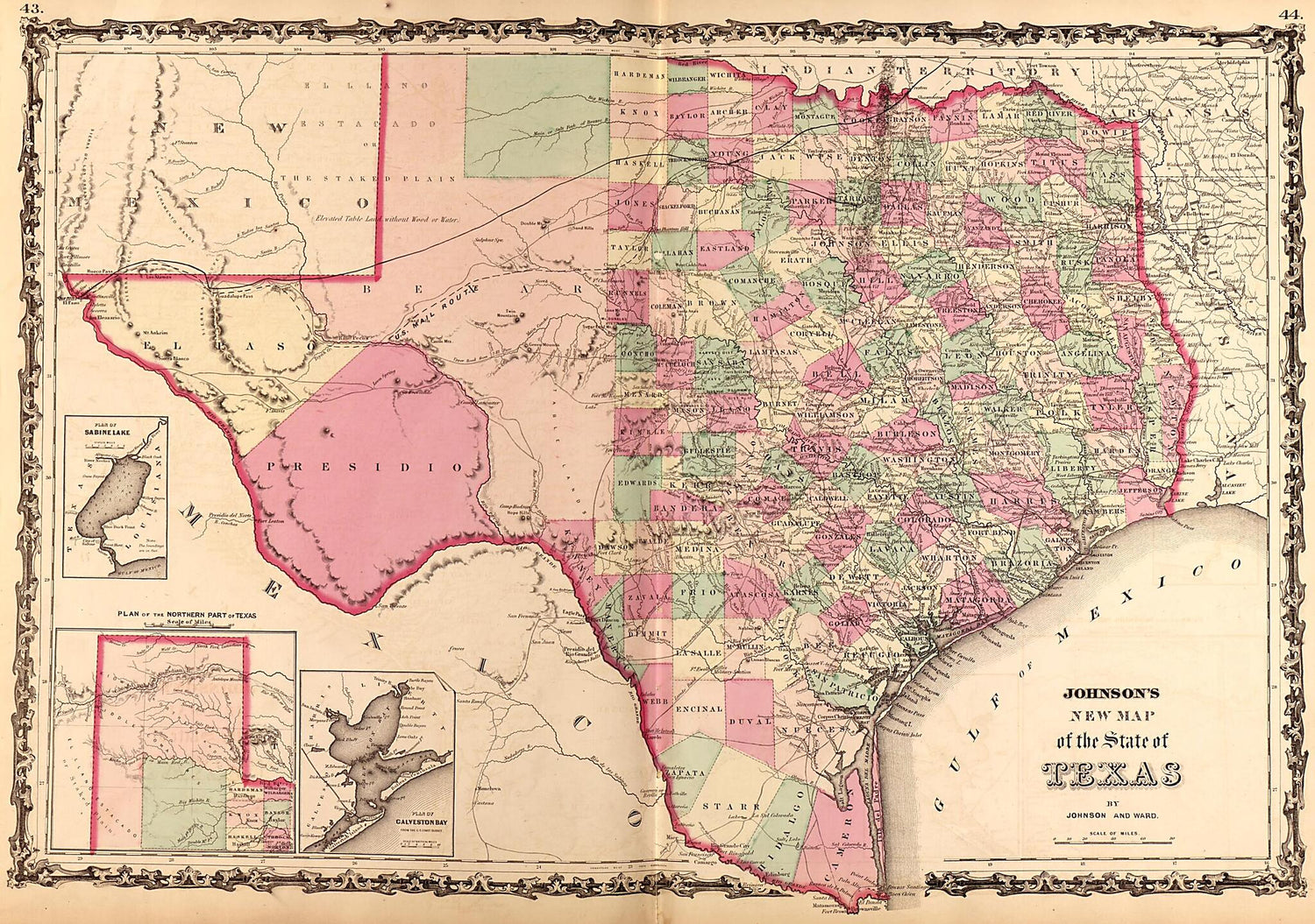 This old map of Texas from Family Atlas from 1862 was created by A. J. (Alvin Jewett) Johnson in 1862