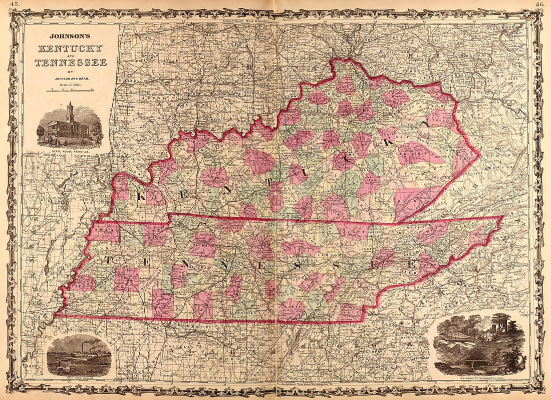 This old map of Kentucky and Tennessee from Family Atlas from 1862 was created by A. J. (Alvin Jewett) Johnson in 1862