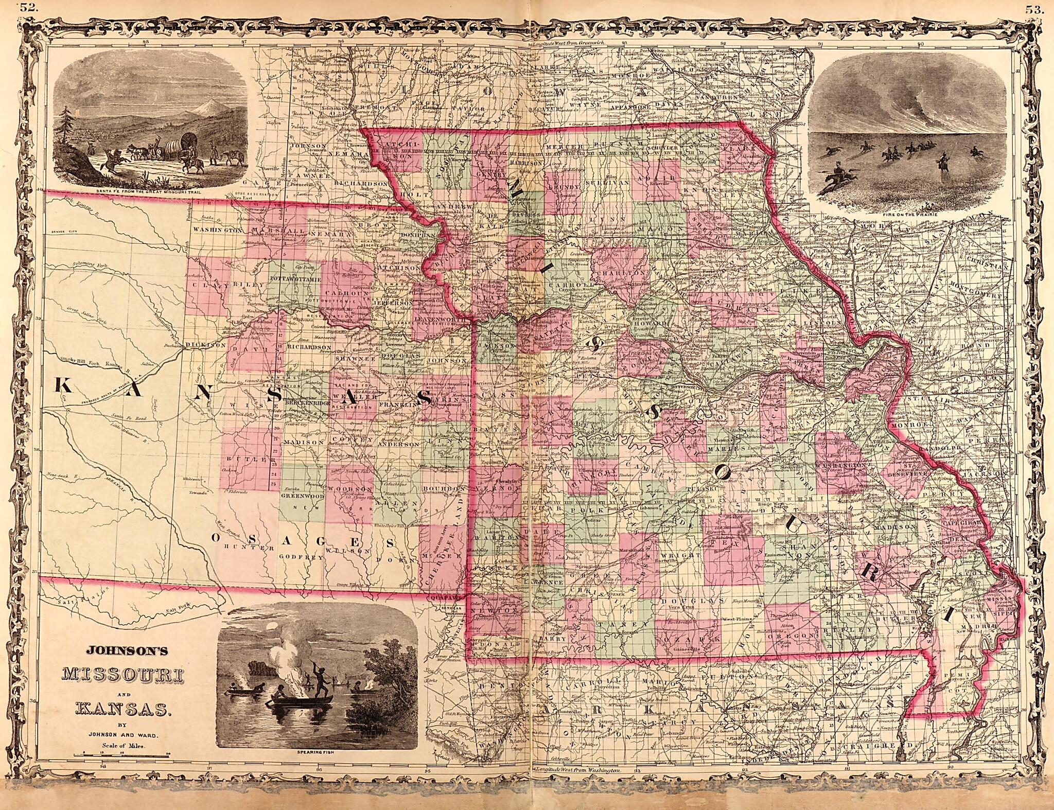 This old map of Missouri and Kansas from Family Atlas from 1862 was created by A. J. (Alvin Jewett) Johnson in 1862