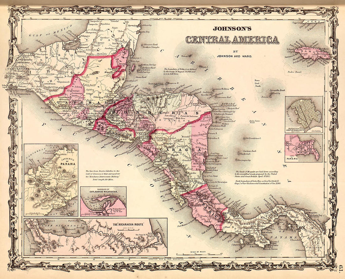 This old map of Central America from Family Atlas from 1862 was created by A. J. (Alvin Jewett) Johnson in 1862