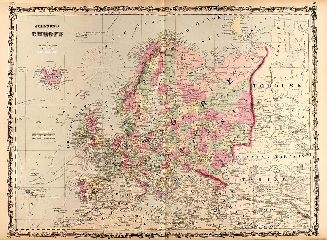 This old map of Europe from Family Atlas from 1862 was created by A. J. (Alvin Jewett) Johnson in 1862