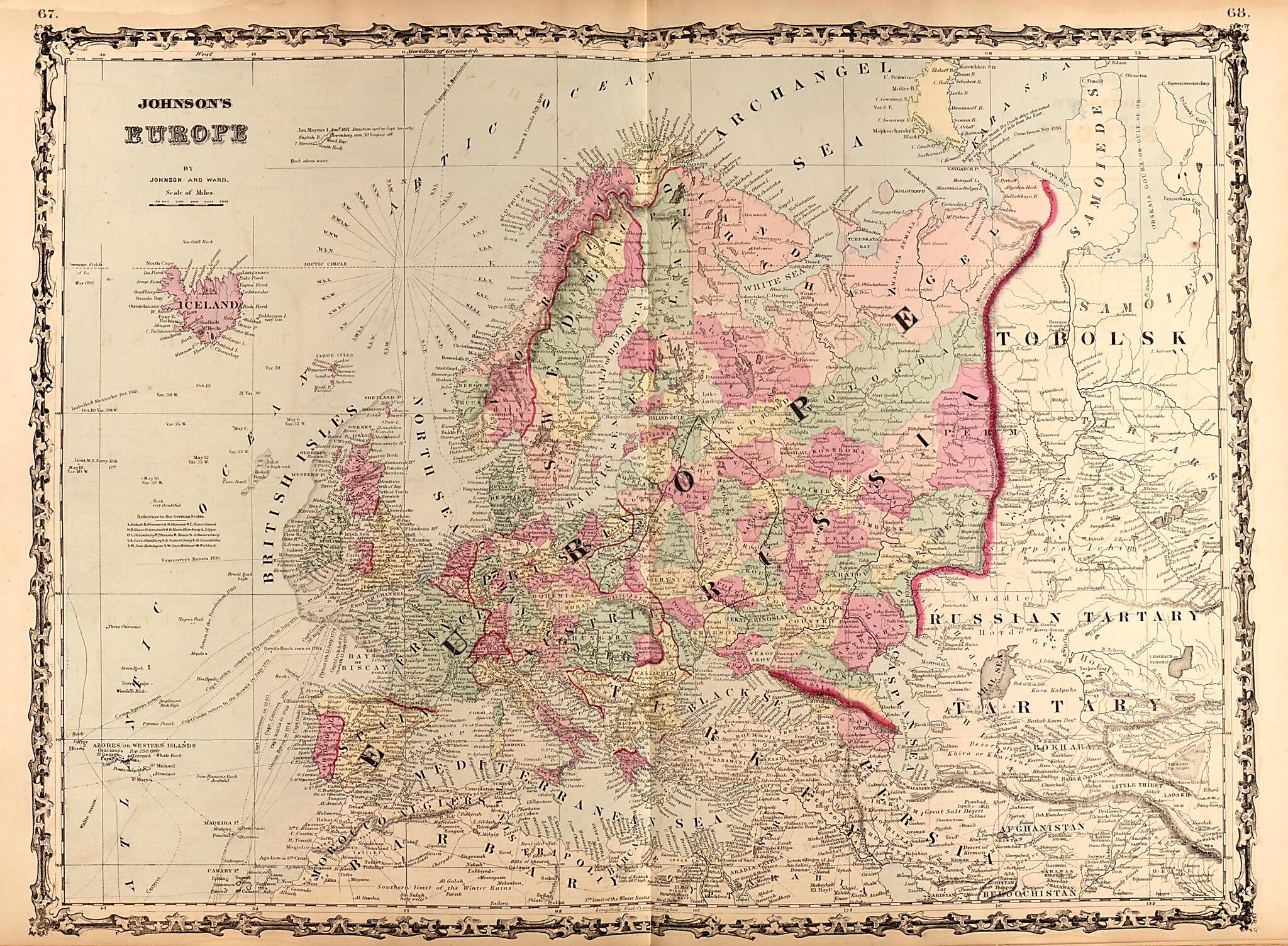 This old map of Europe from Family Atlas from 1862 was created by A. J. (Alvin Jewett) Johnson in 1862