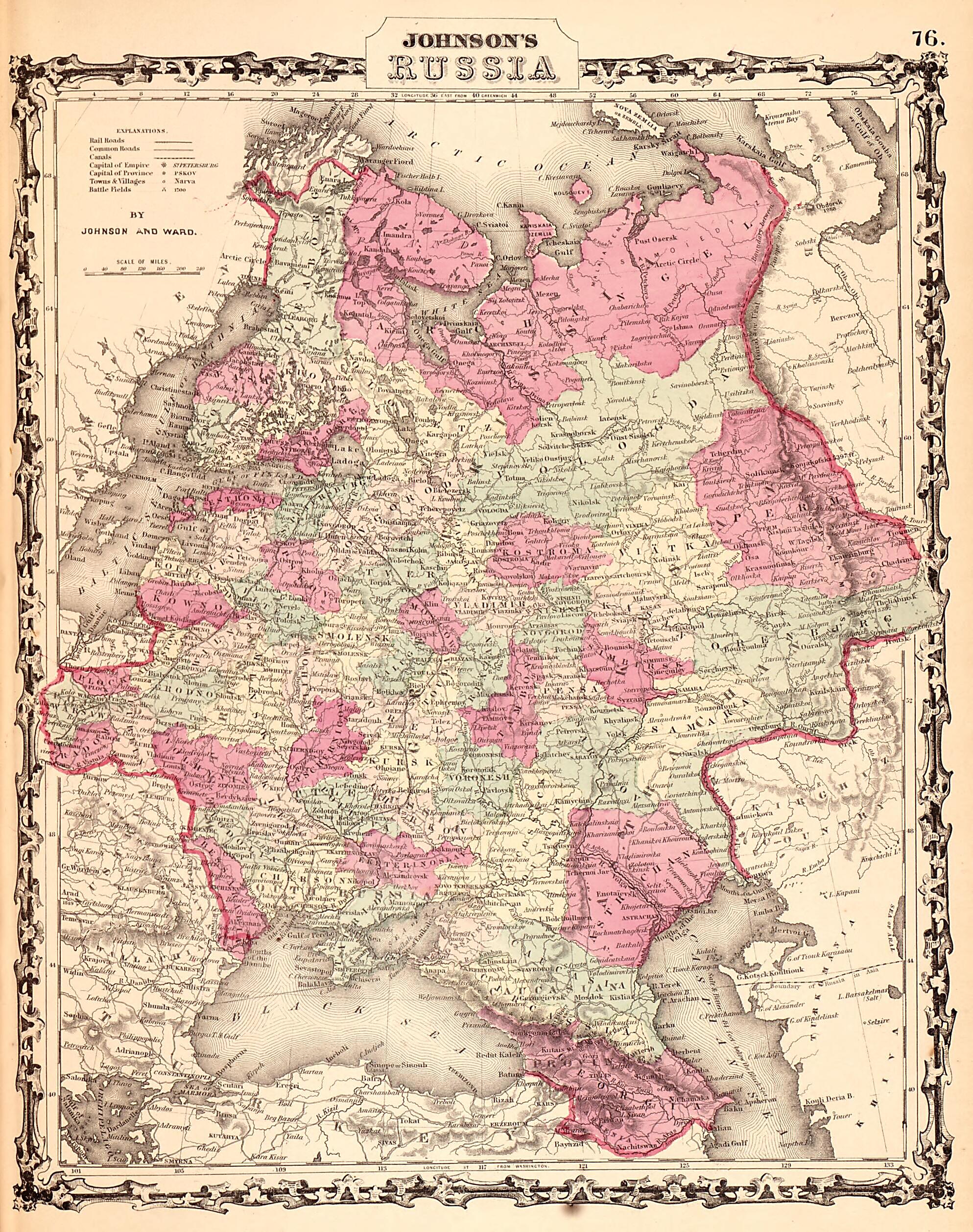 This old map of Russia from Family Atlas from 1862 was created by A. J. (Alvin Jewett) Johnson in 1862