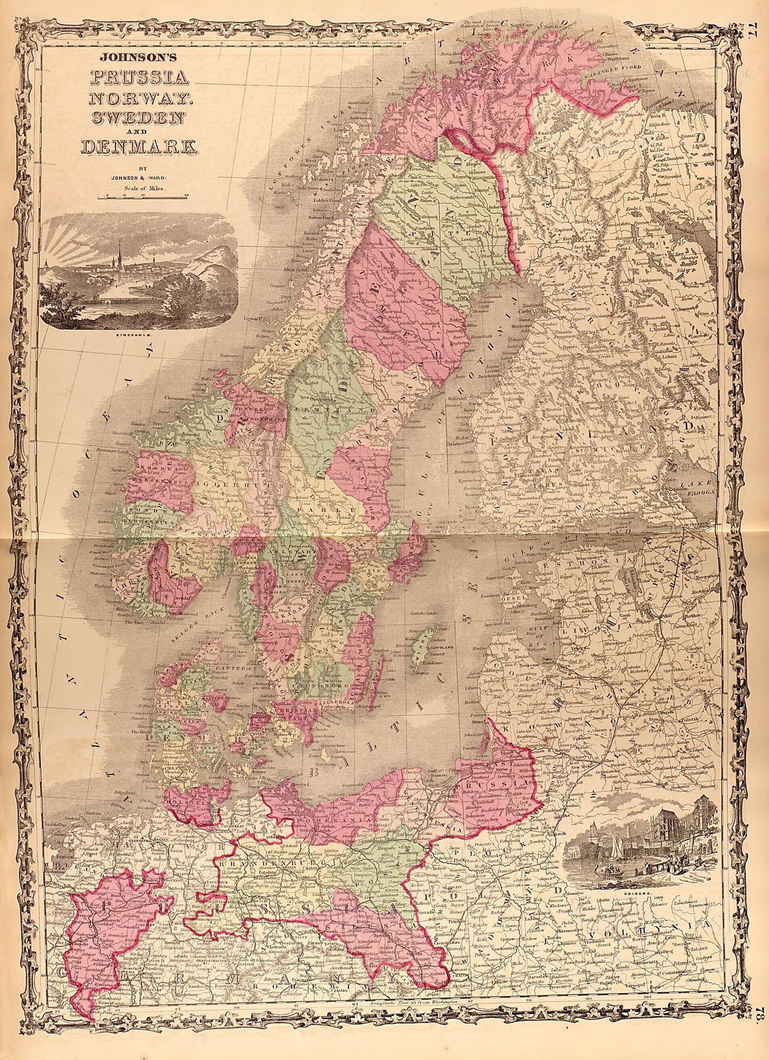 This old map of Russia, Norway, Sweden and Denmark from Family Atlas from 1862 was created by A. J. (Alvin Jewett) Johnson in 1862