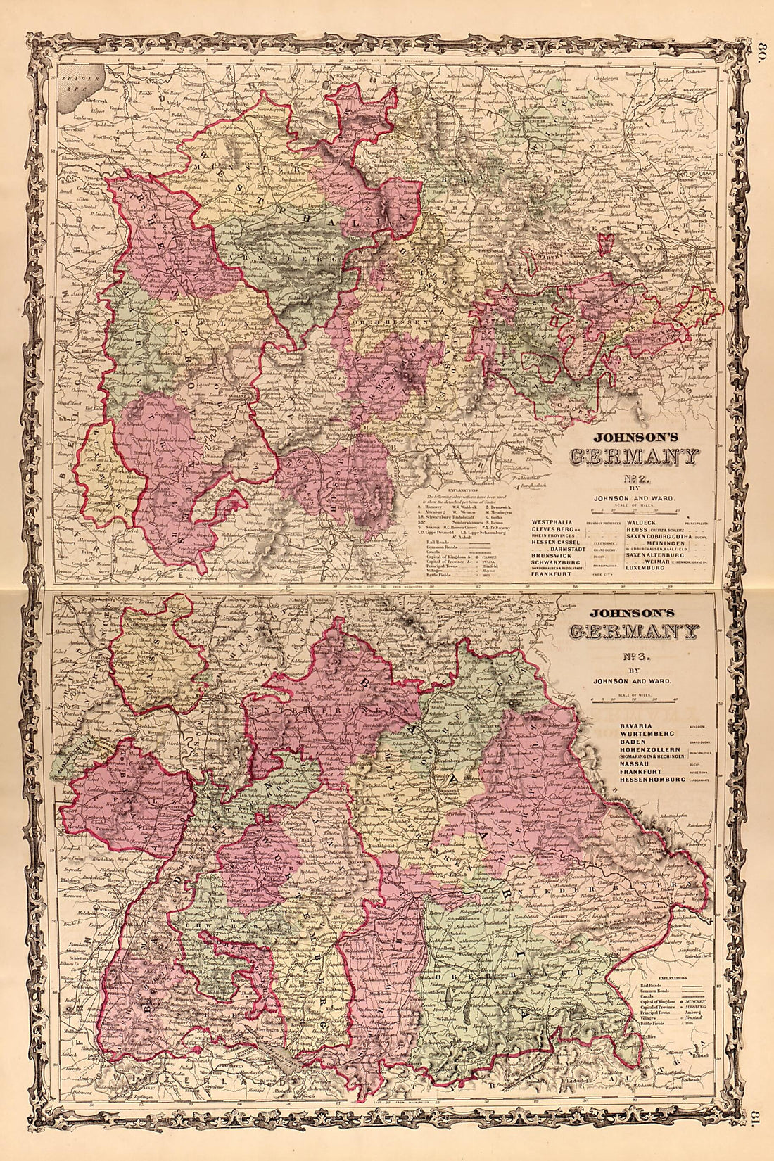 This old map of Germany from Family Atlas from 1862 was created by A. J. (Alvin Jewett) Johnson in 1862