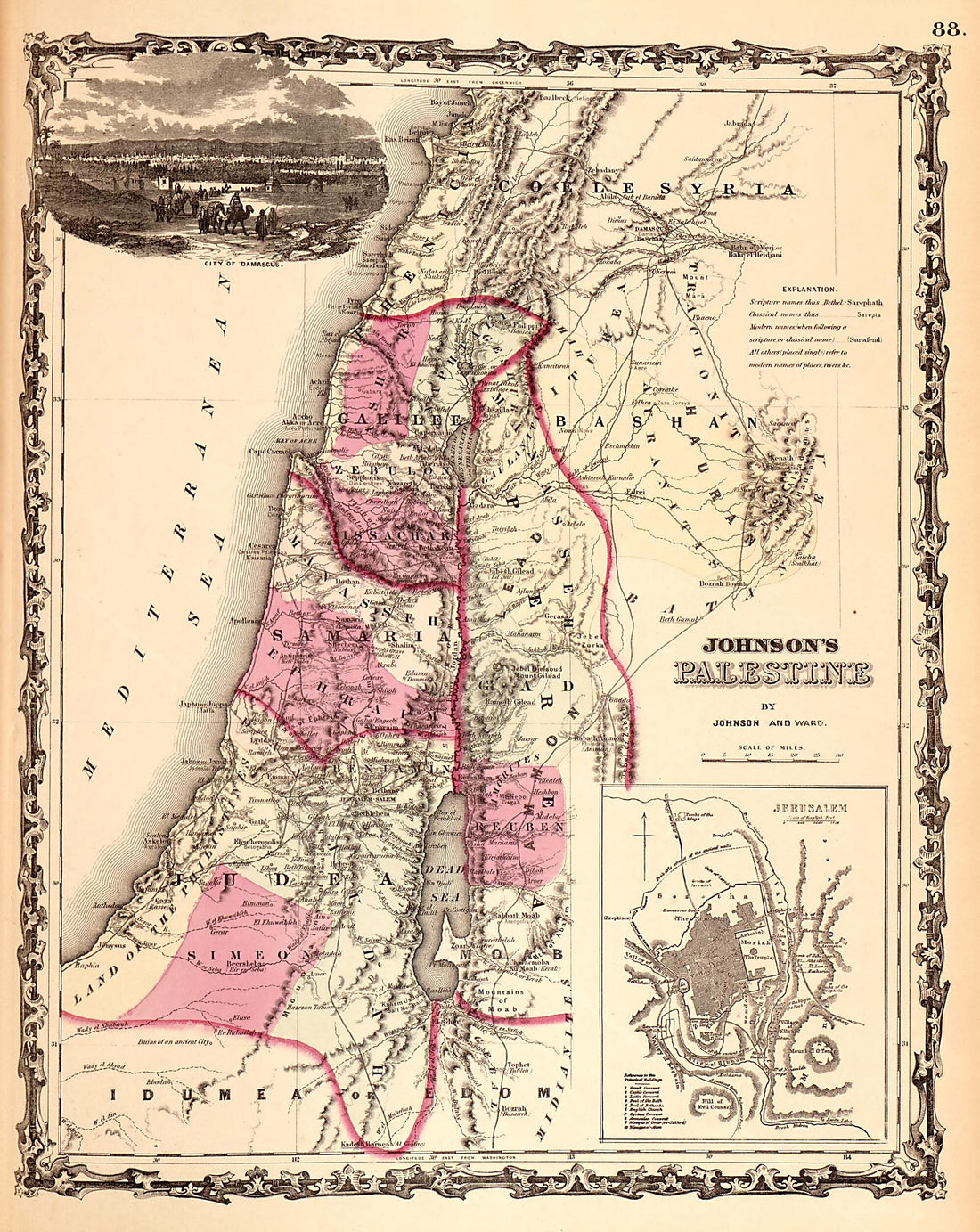 This old map of Palestine from Family Atlas from 1862 was created by A. J. (Alvin Jewett) Johnson in 1862