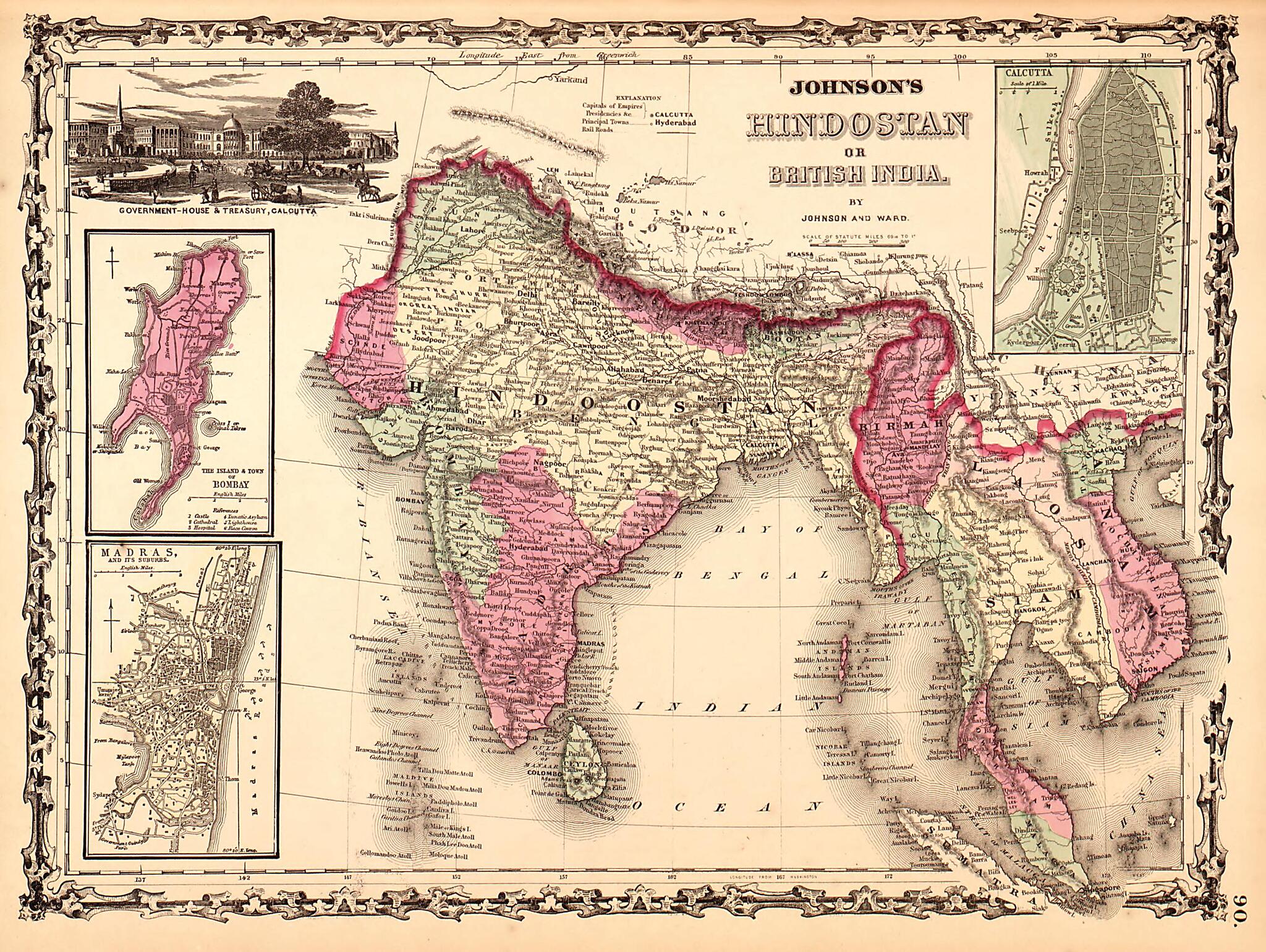 This old map of India (Hindostan) from Family Atlas from 1862 was created by A. J. (Alvin Jewett) Johnson in 1862