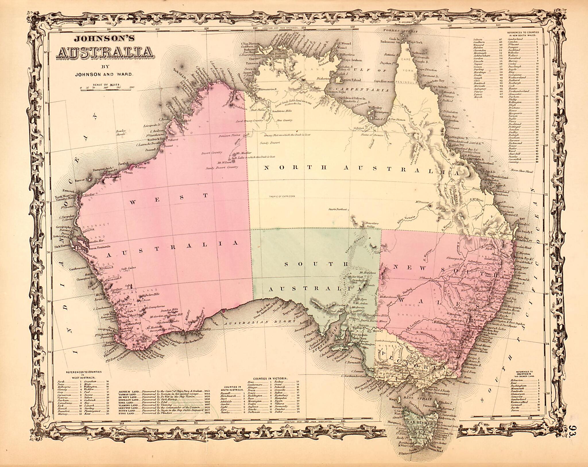 This old map of Australia from Family Atlas from 1862 was created by A. J. (Alvin Jewett) Johnson in 1862