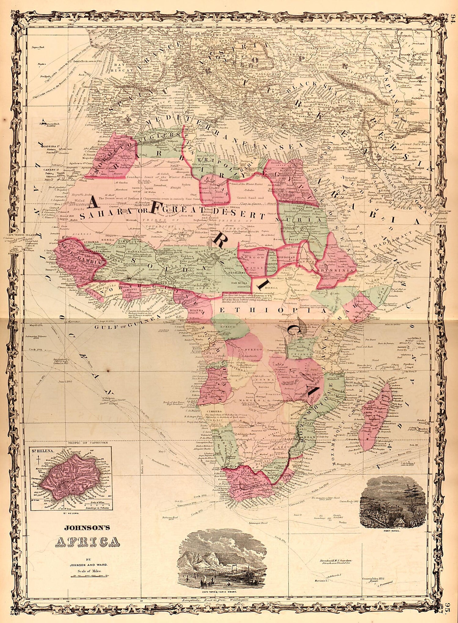 This old map of Africa from Family Atlas from 1862 was created by A. J. (Alvin Jewett) Johnson in 1862