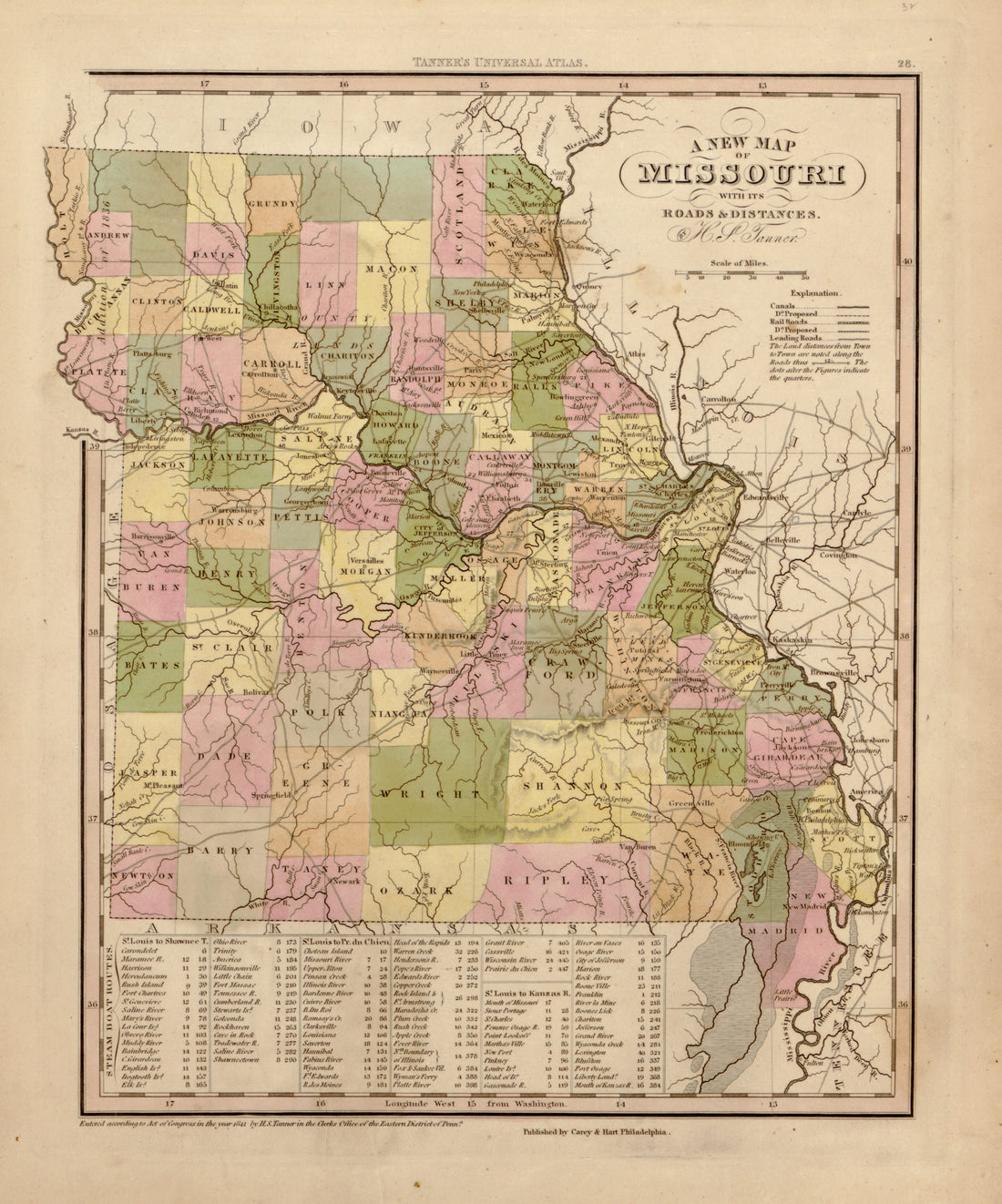 This hand drawn map of Missouri from Tanner&