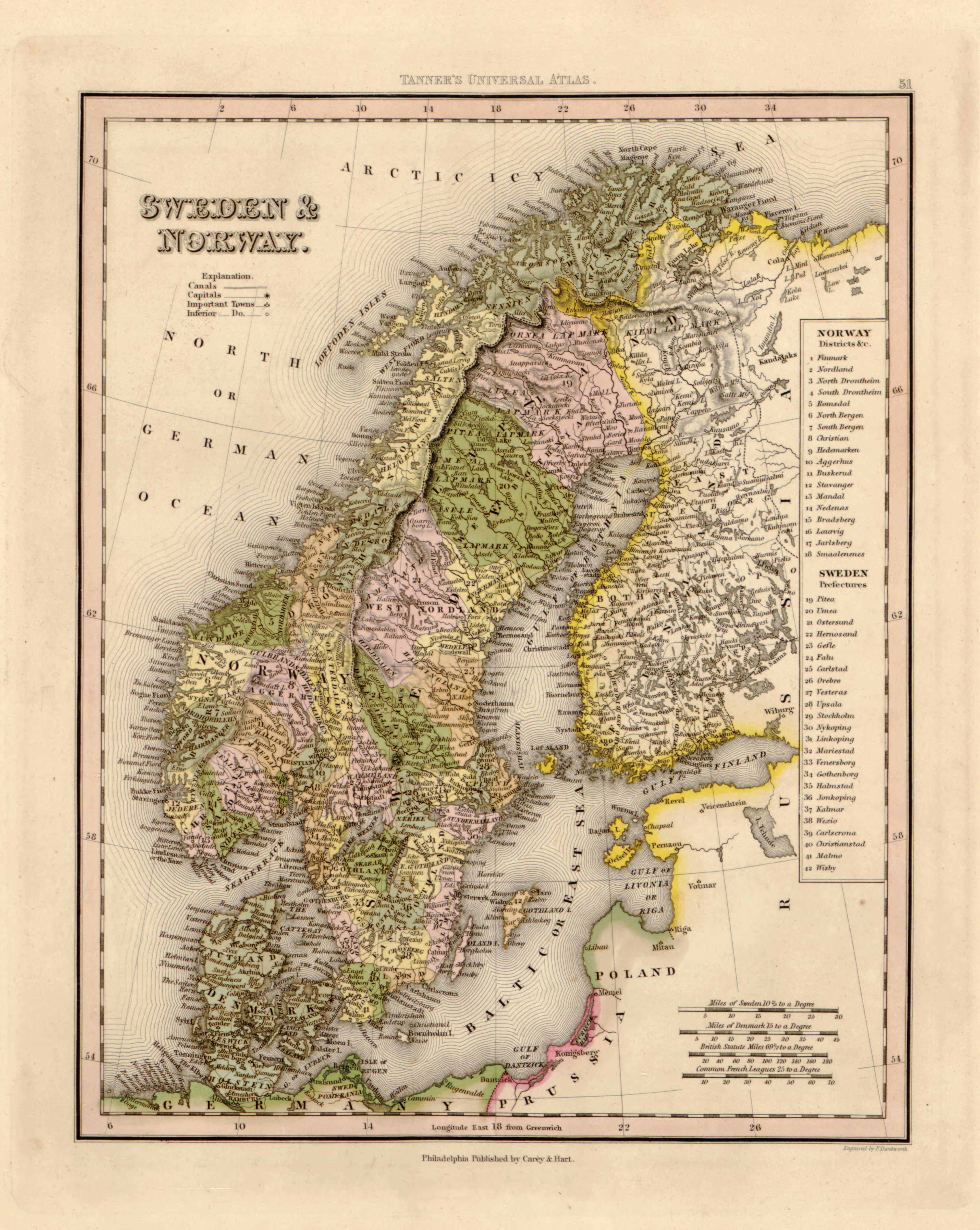 This hand drawn map of Sweden and Norway from Tanner&