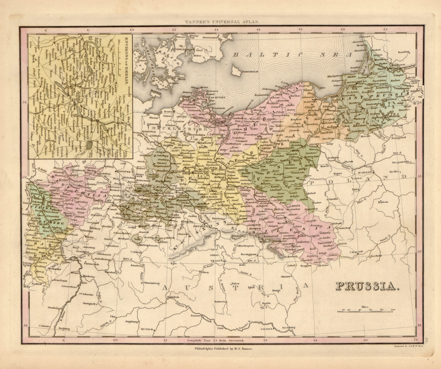 This hand drawn map of Prussia from Tanner&