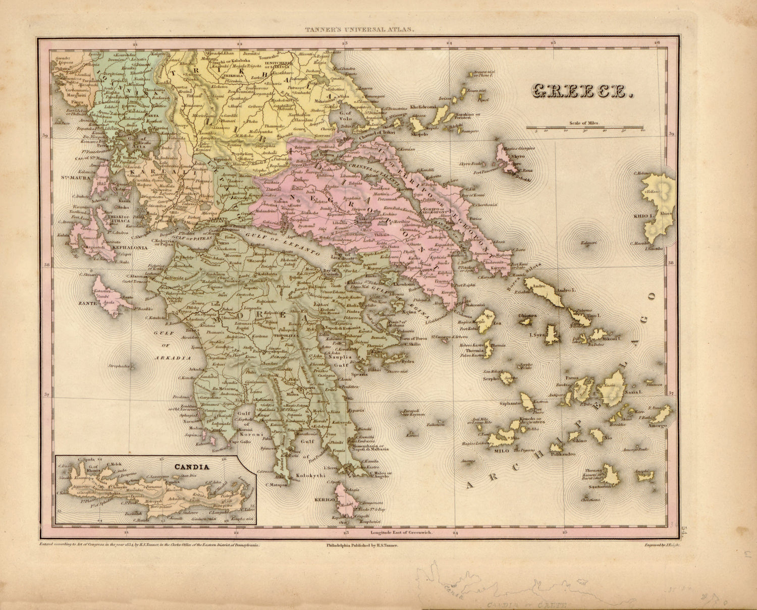 This hand drawn map of Greece from Tanner&