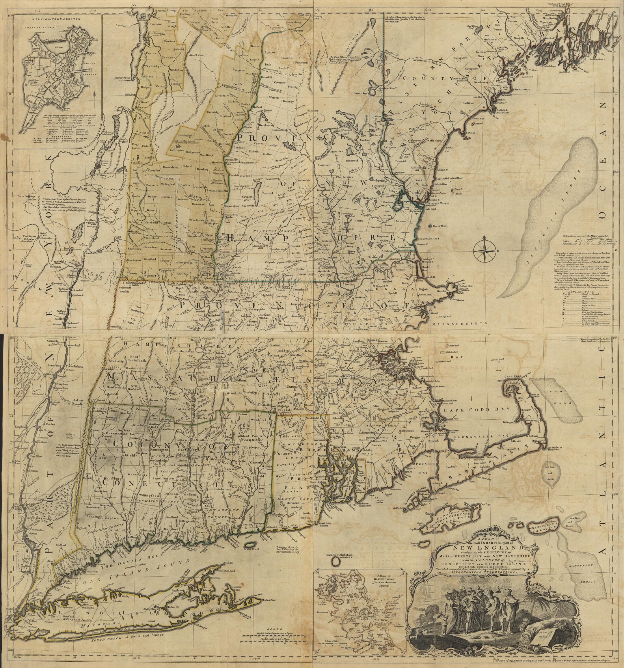 This old map of A Map of the Most Inhabited Part of New England from the North American Atlas, Selected from the Most Authentic Maps, Charts, Plans, &amp;c. Hitherto Published. from 1777 was created by Thomas Jefferys in 1777