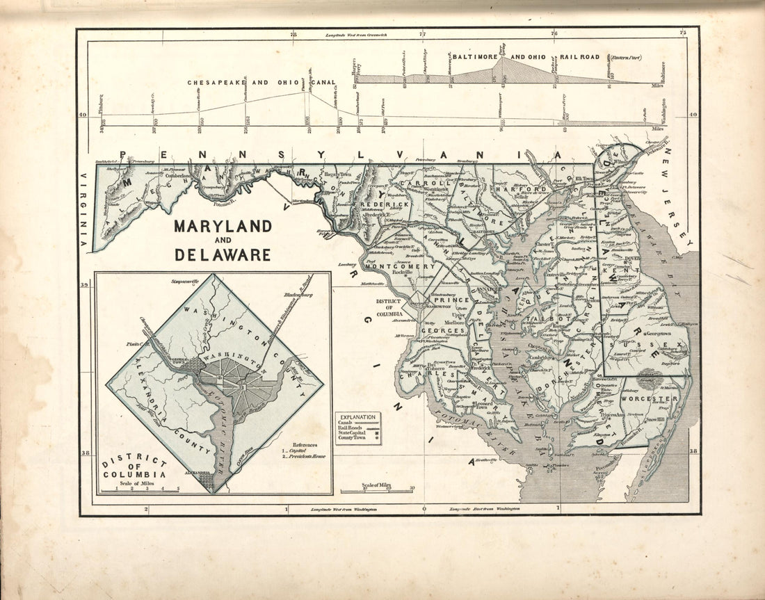 This old map of Maryland &amp; Delaware; Inset Map of the District of Columbia from Morse&