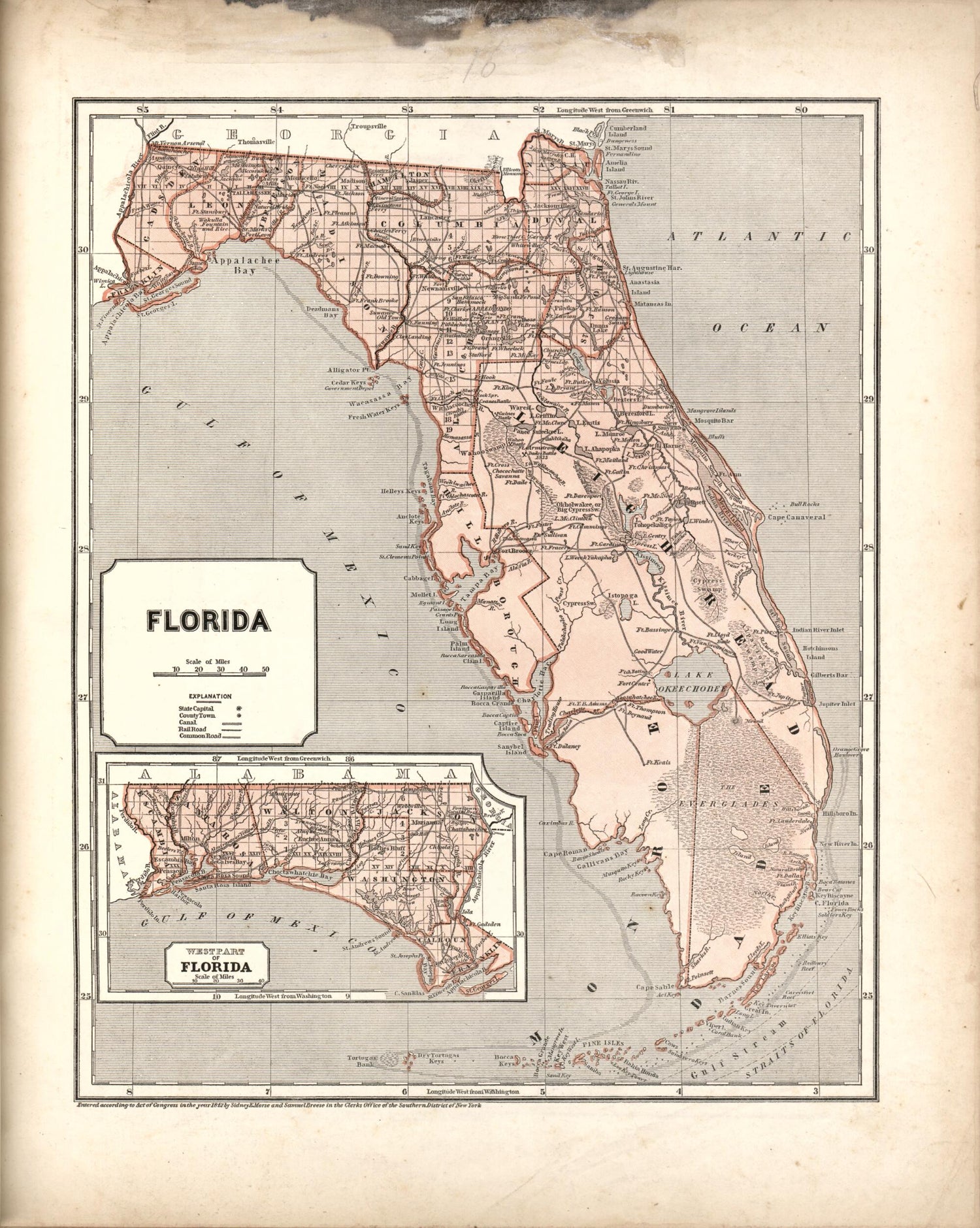 Florida Inset Map Florida; Inset Map of West Part of Florida from Morse's Cerographic ...