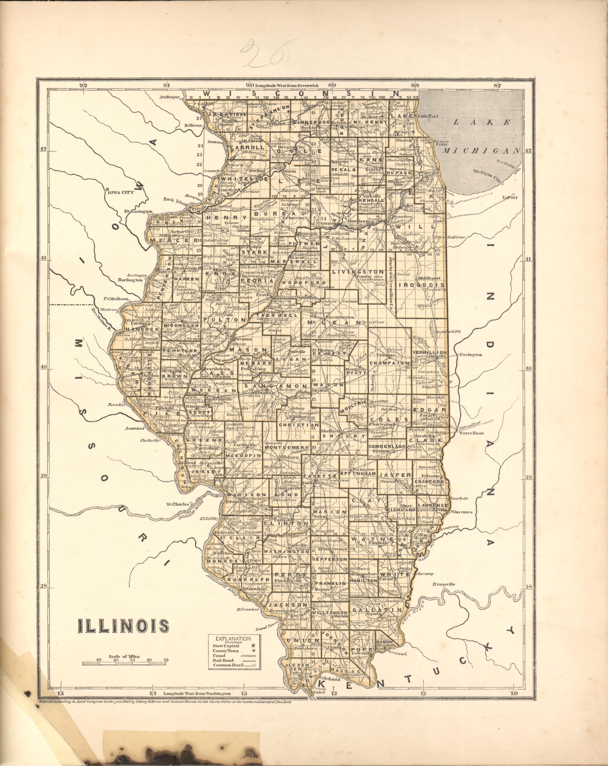 Illinois from Morse's Cerographic Maps from 1842 Old Map Print (22.8 in ...