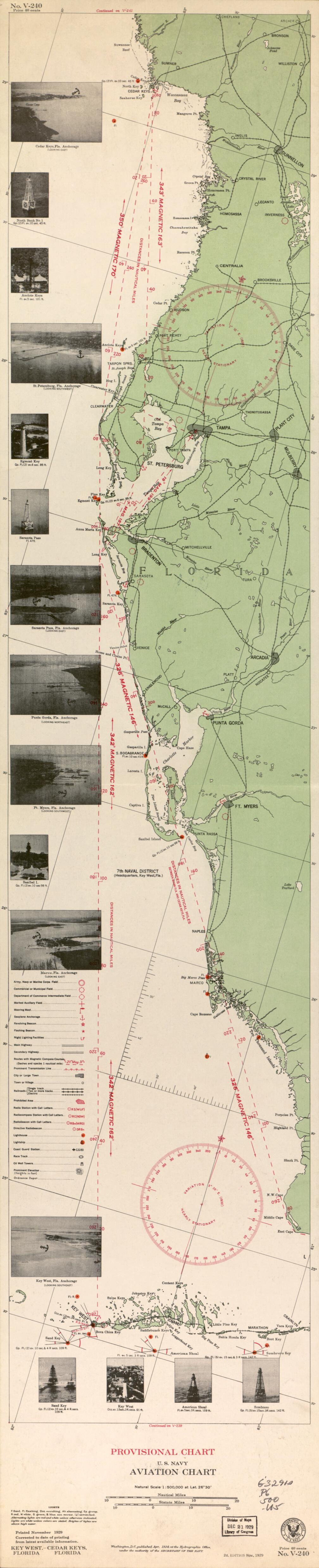 This old map of No. V-240 Key West - Cedar Keys, FL, 2nd Ed. from Sectional Aeronautical Charts from 1927 was created by  United States. Federal Aviation Administration in 1927
