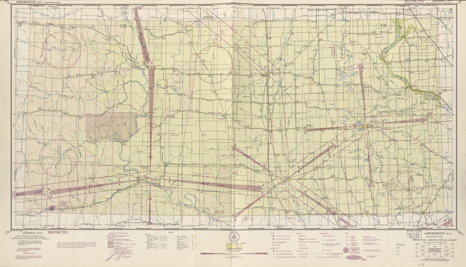 This old map of Aberdeen, SD -W-5 - May 1944 from Sectional Aeronautical Charts from 1927 was created by  United States. Federal Aviation Administration in 1927