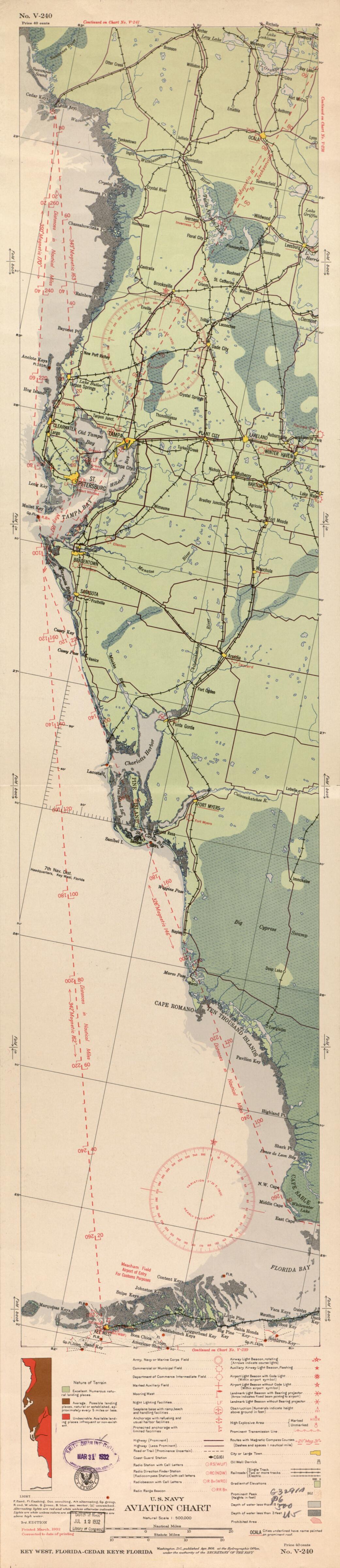 This old map of No. V-240 Key West - Cedar Keys, FL, 3rd Ed. from Sectional Aeronautical Charts from 1927 was created by  United States. Federal Aviation Administration in 1927