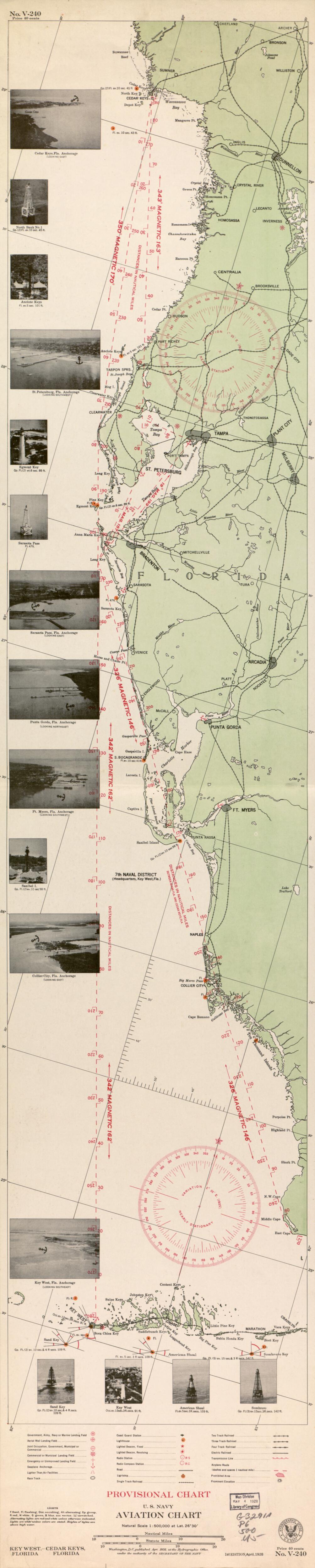 This old map of No. V-240 Key West - Cedar Keys, FL, 1st Ed. from Sectional Aeronautical Charts from 1927 was created by  United States. Federal Aviation Administration in 1927