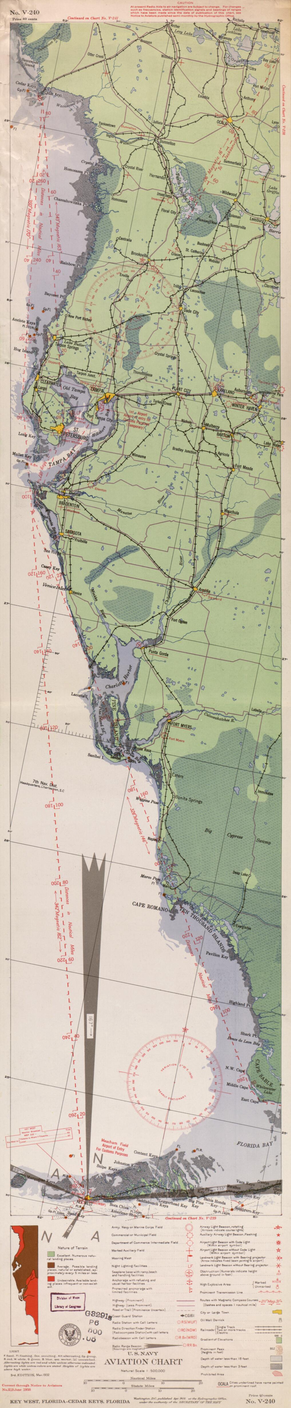 This old map of No. V-240 Key West - Cedar Keys, FL, 3rd Ed., Corr. from Sectional Aeronautical Charts from 1927 was created by  United States. Federal Aviation Administration in 1927