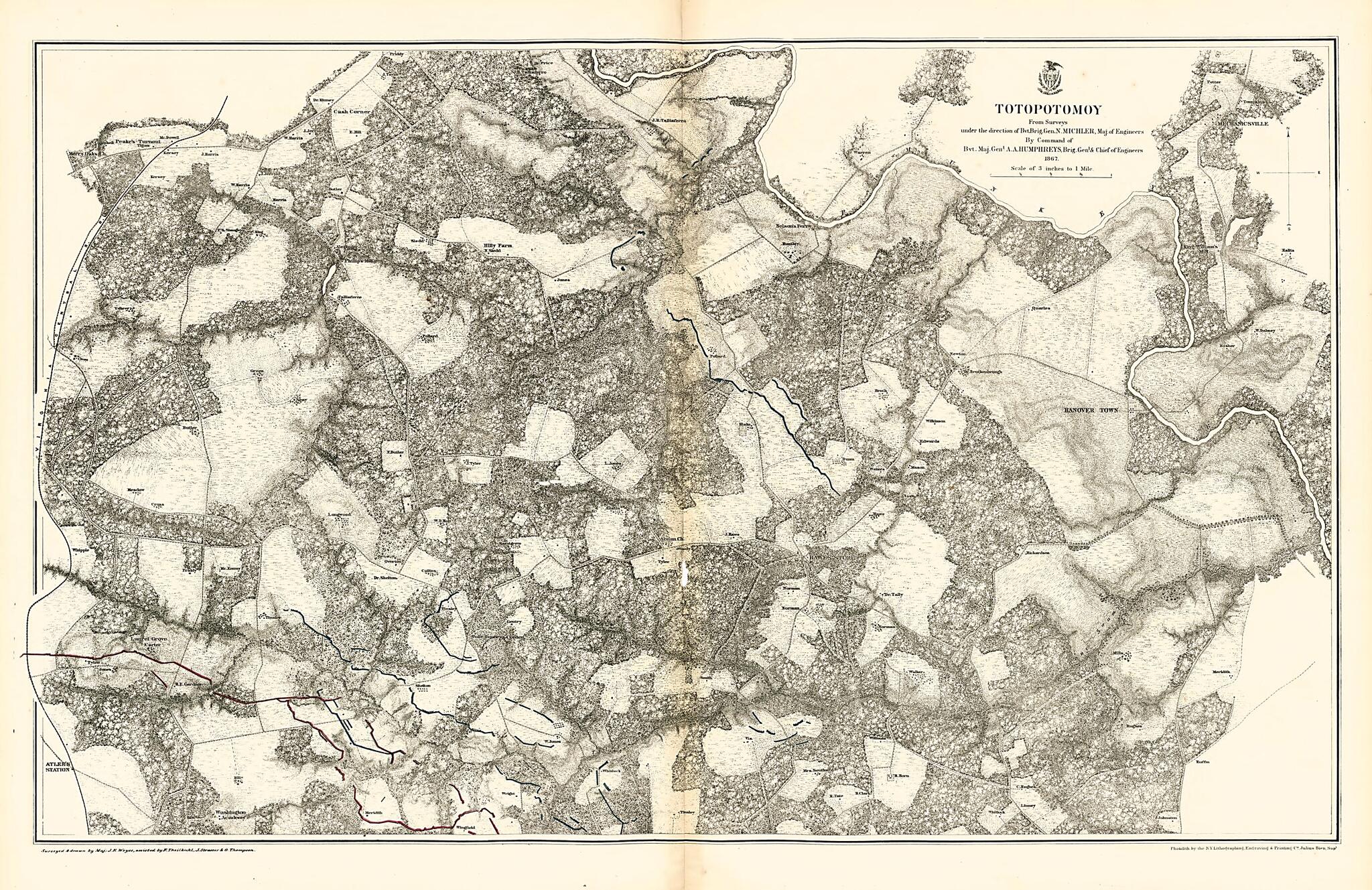 Totopotomoy from Military Maps Illustrating the Operations of the Armies of the Potomac &amp; James, May 4th 1864 to April 9th 1865. 1869 by Relic Map Company