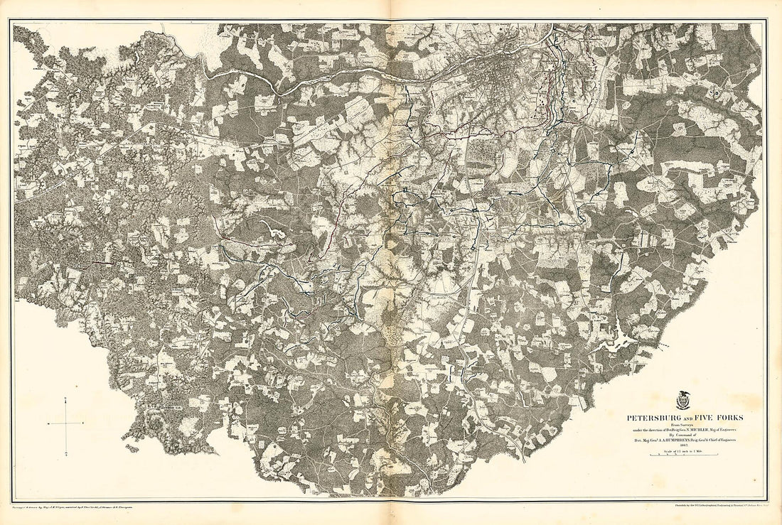 This old map of Petersburg and Five Forks from Military Maps Illustrating the Operations of the Armies of the Potomac &amp; James, May 4th 1864 to April 9th 1865. from 1869 was created by  United States. Army. Corps of Engineers in 1869