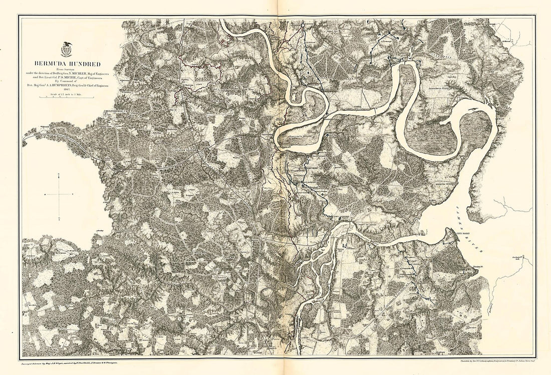 This old map of Bermuda Hundred from Military Maps Illustrating the Operations of the Armies of the Potomac &amp; James, May 4th 1864 to April 9th 1865. from 1869 was created by  United States. Army. Corps of Engineers in 1869