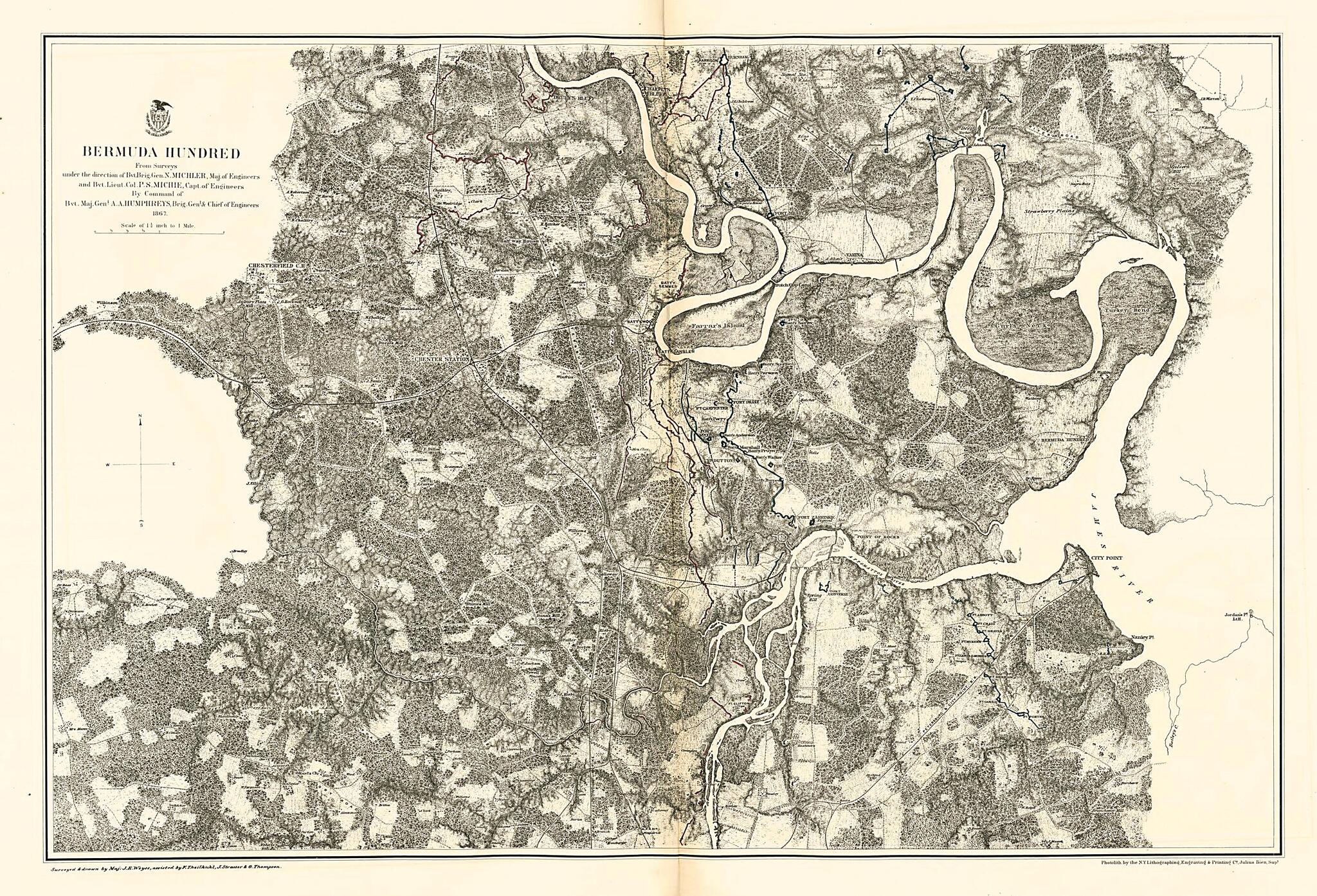 This old map of Bermuda Hundred from Military Maps Illustrating the Operations of the Armies of the Potomac &amp; James, May 4th 1864 to April 9th 1865. from 1869 was created by  United States. Army. Corps of Engineers in 1869