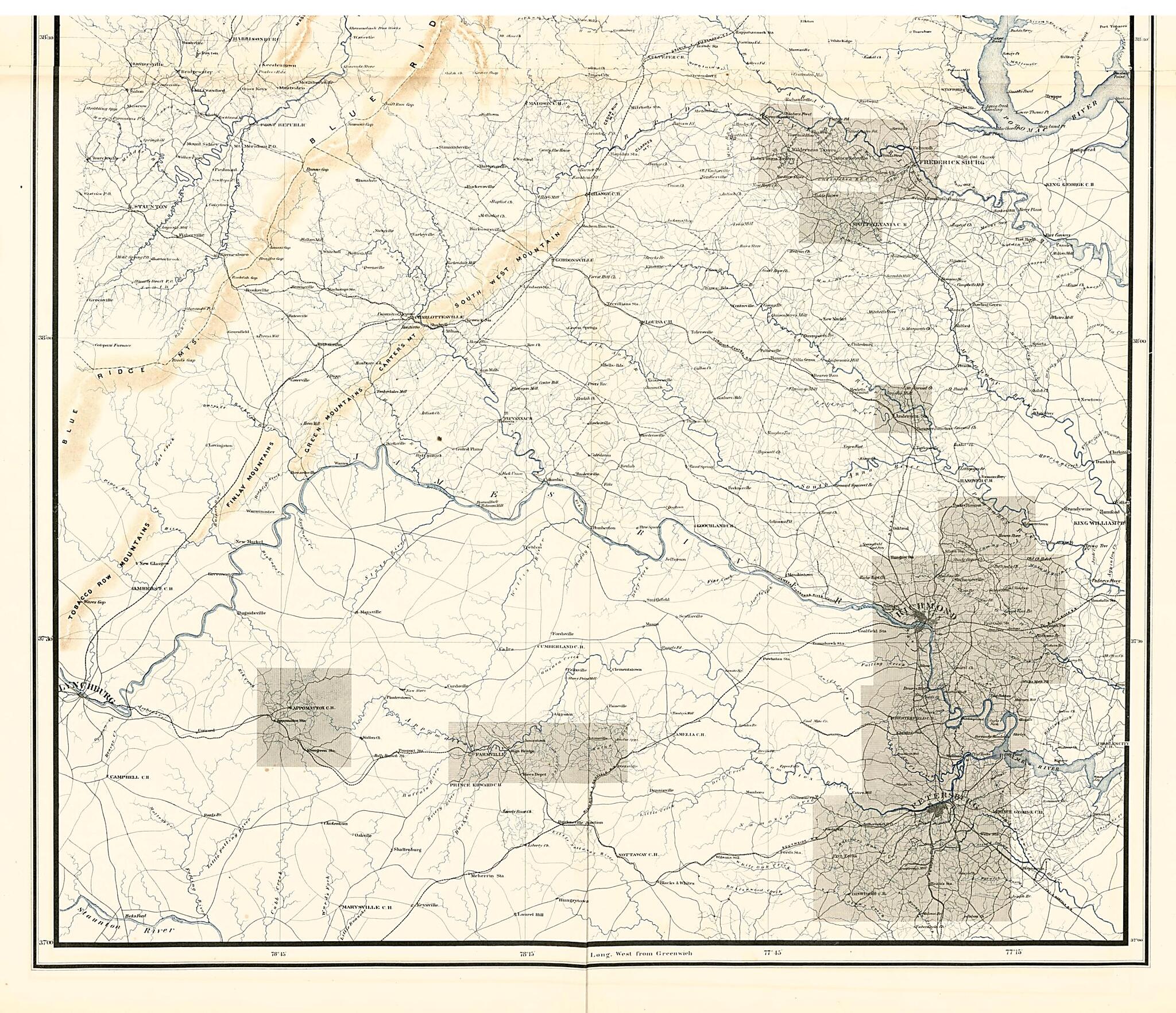 This old map of Map of the Region Between Gettysburg, Pa. and Appomattox Court House, Va. from Military Maps Illustrating the Operations of the Armies of the Potomac &amp; James, May 4th 1864 to April 9th 1865. from 1869 was created by  United States. Army. 