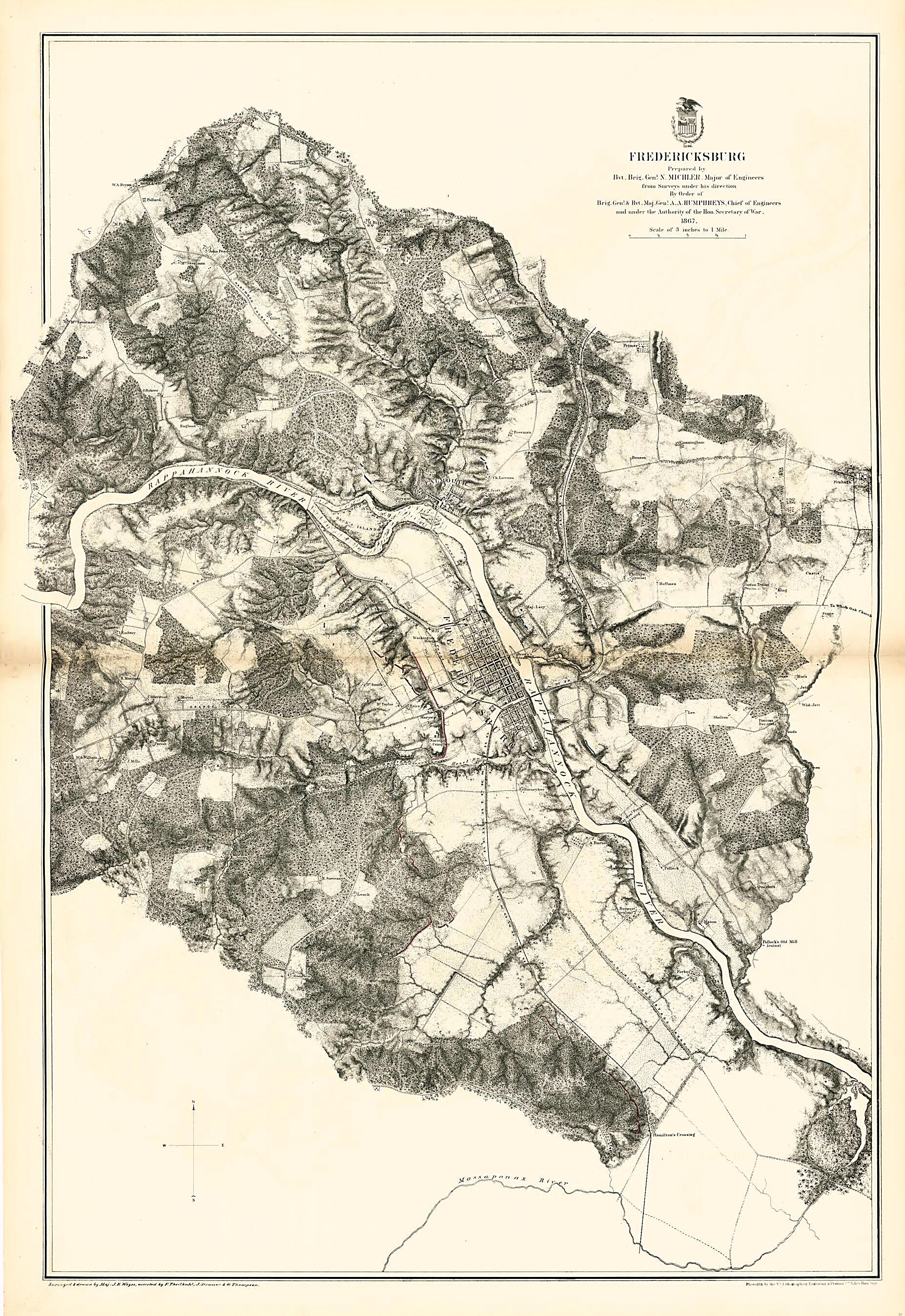 This old map of Fredericksburg from Military Maps Illustrating the Operations of the Armies of the Potomac &amp; James, May 4th 1864 to April 9th 1865. from 1869 was created by  United States. Army. Corps of Engineers in 1869