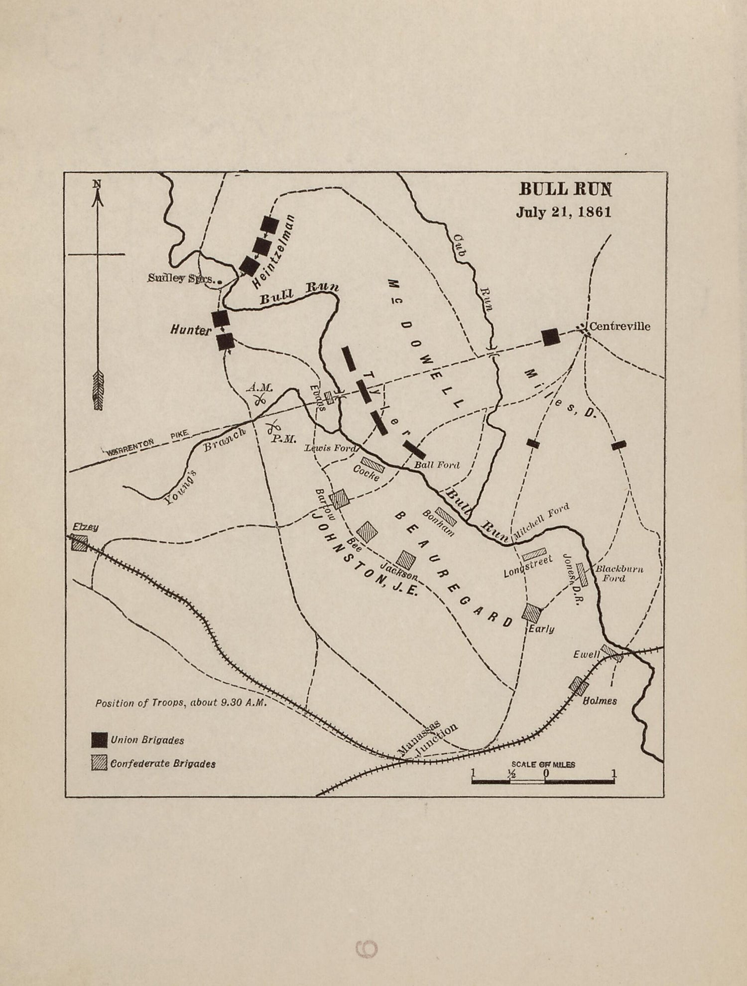 This old map of Bull Run - July 21, 1861 from American Civil War Atlas from 1914 was created by G. J. (Gustav Joseph) Fiebeger in 1914