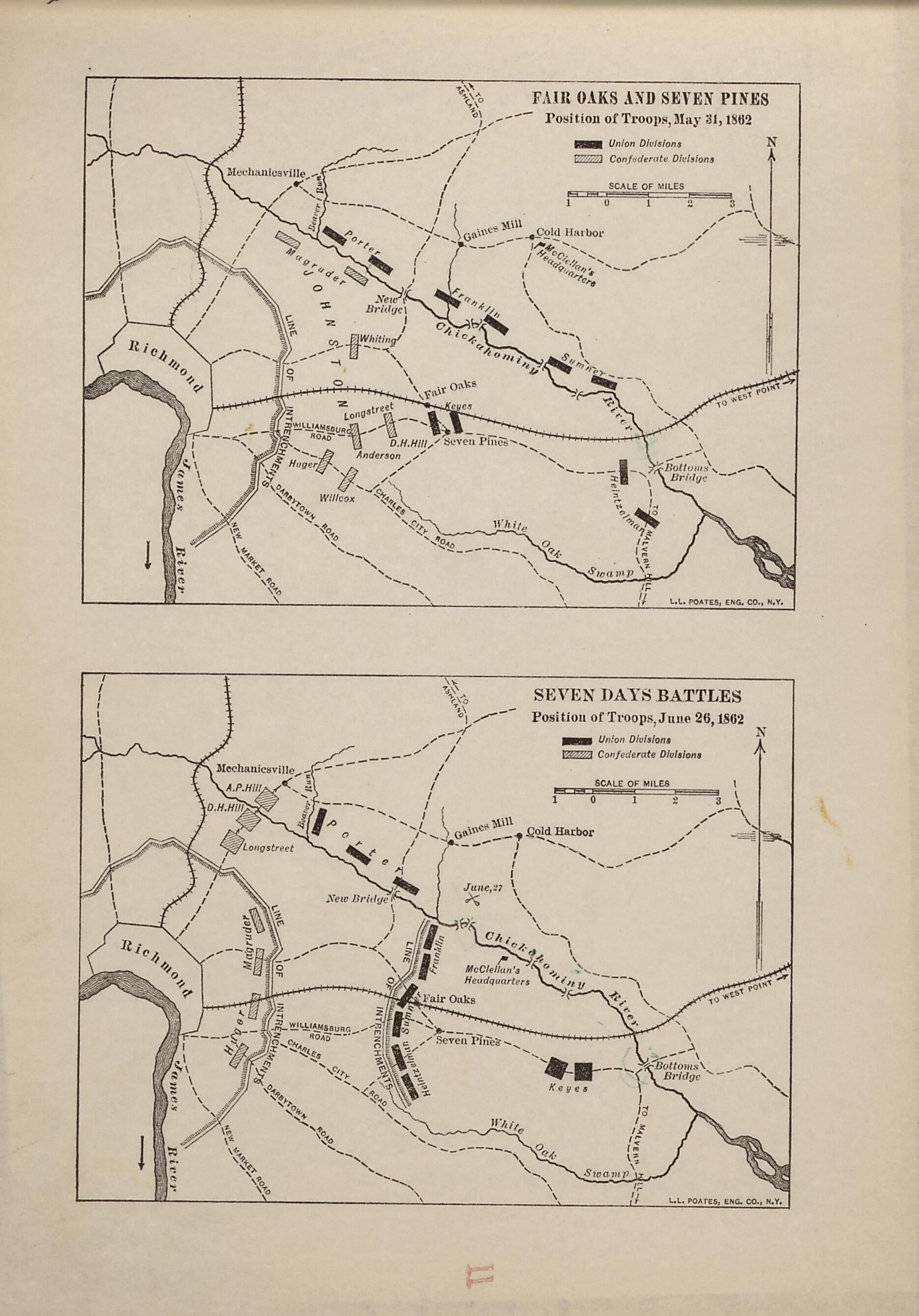 This old map of Fair Oaks and Seven Pines, Seven Days Battles, 1862 from American Civil War Atlas from 1914 was created by G. J. (Gustav Joseph) Fiebeger in 1914