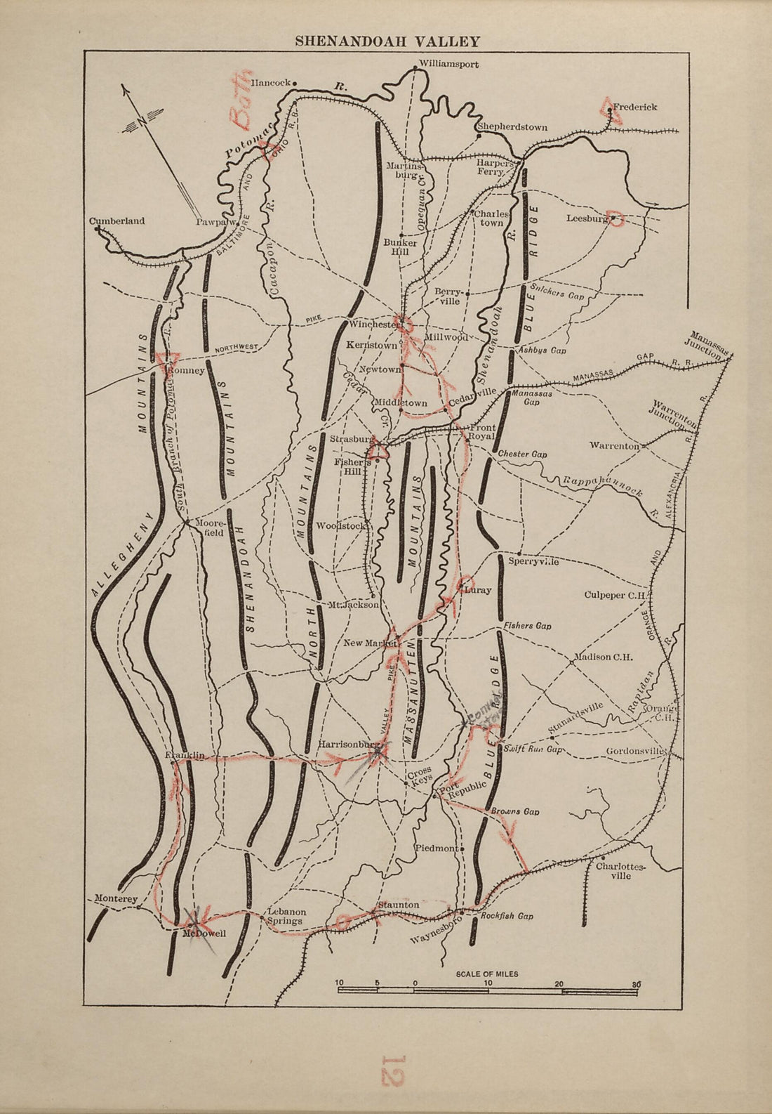 This old map of Shenandoah Valley from American Civil War Atlas from 1914 was created by G. J. (Gustav Joseph) Fiebeger in 1914