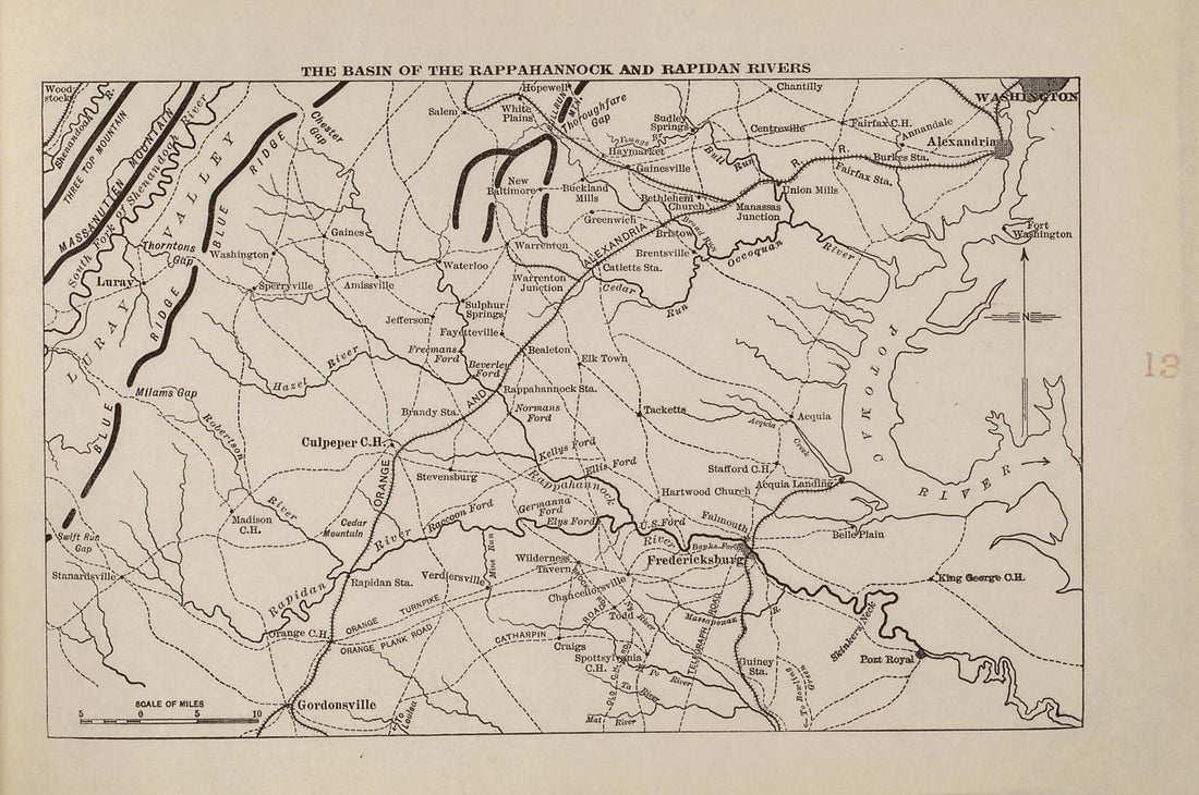 This old map of Rappahannock and Rapidan Rivers from American Civil War Atlas from 1914 was created by G. J. (Gustav Joseph) Fiebeger in 1914