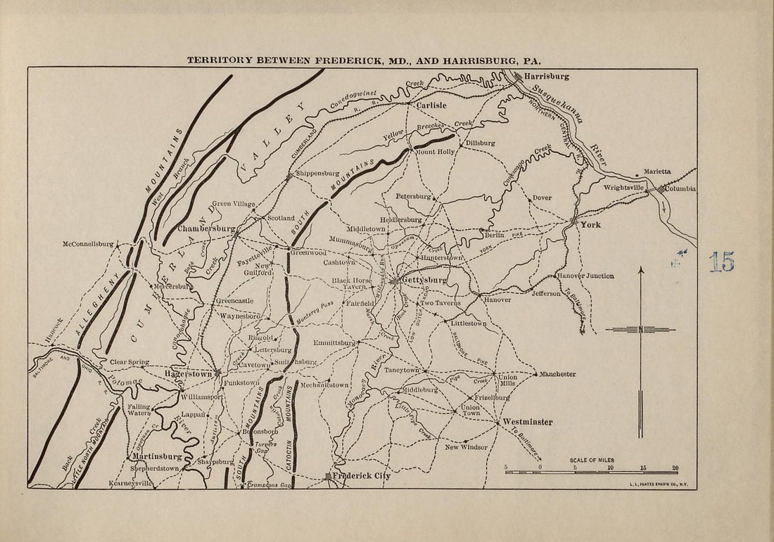 This old map of Territory Between Frederick, Md. and Harrisburg, Pa. from American Civil War Atlas from 1914 was created by G. J. (Gustav Joseph) Fiebeger in 1914