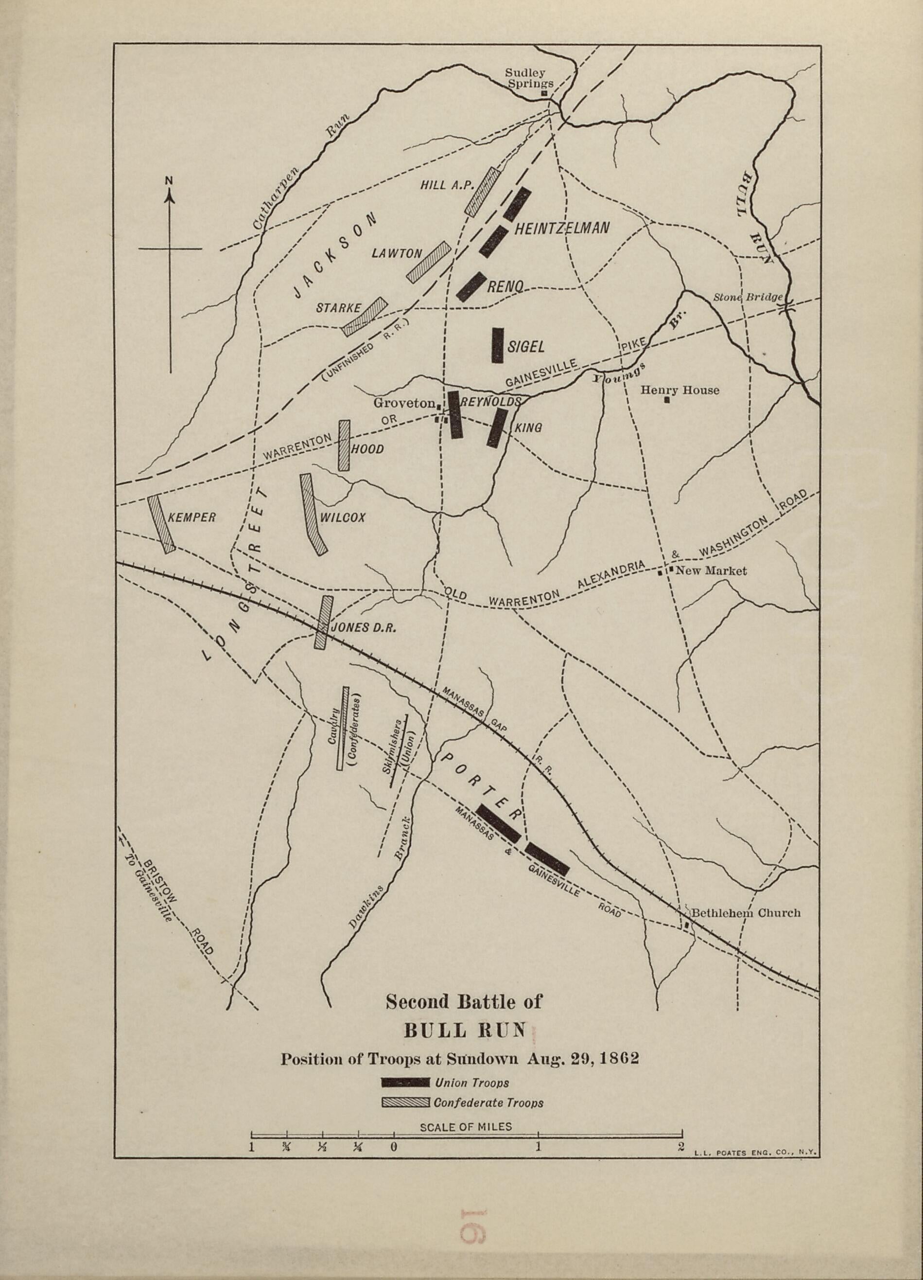 This old map of Second Battle of Bull Run, Aug. 29, 1862 from American Civil War Atlas from 1914 was created by G. J. (Gustav Joseph) Fiebeger in 1914