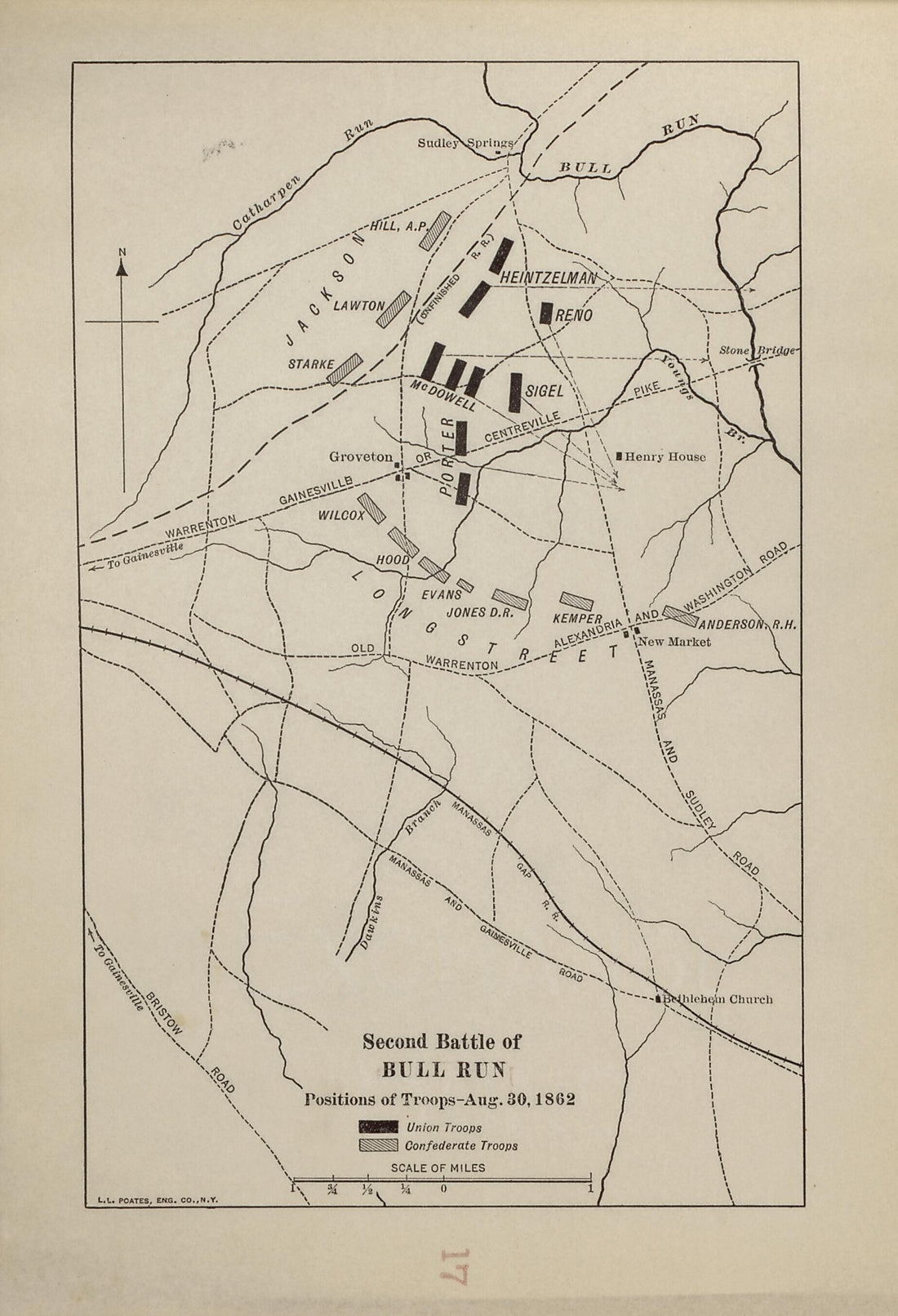 This old map of Second Battle of Bull Run, Aug. 30, 1862 from American Civil War Atlas from 1914 was created by G. J. (Gustav Joseph) Fiebeger in 1914