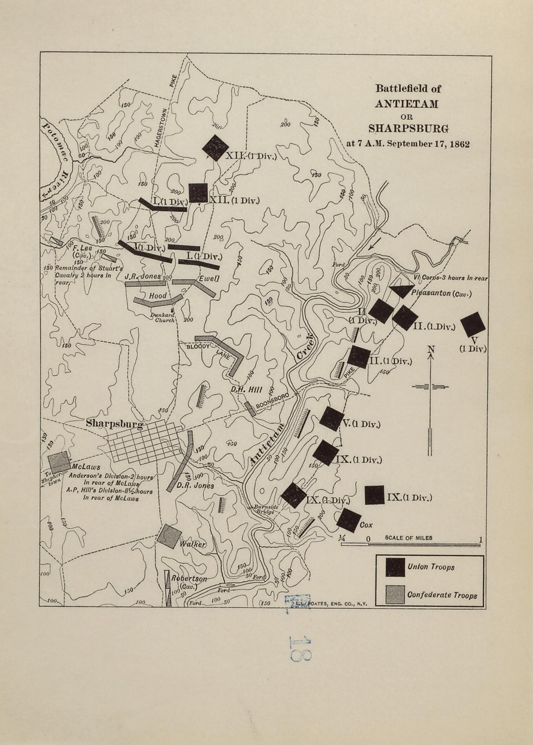 This old map of Battlefield of Antietam Or Sharpsburg, Sept. 17, 1862 from American Civil War Atlas from 1914 was created by G. J. (Gustav Joseph) Fiebeger in 1914