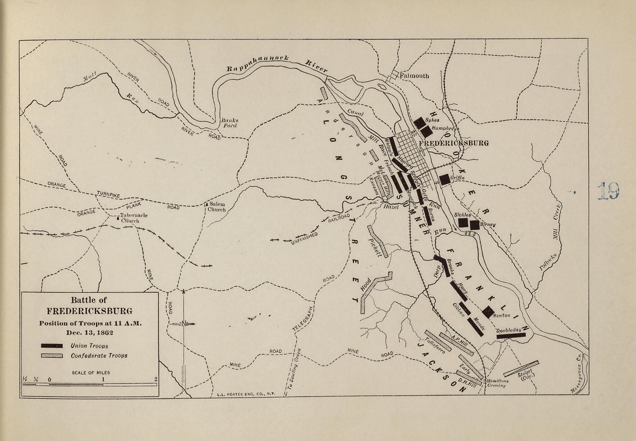 This old map of Battle of Fredericksburg, Dec. 13, 1862 from American Civil War Atlas from 1914 was created by G. J. (Gustav Joseph) Fiebeger in 1914