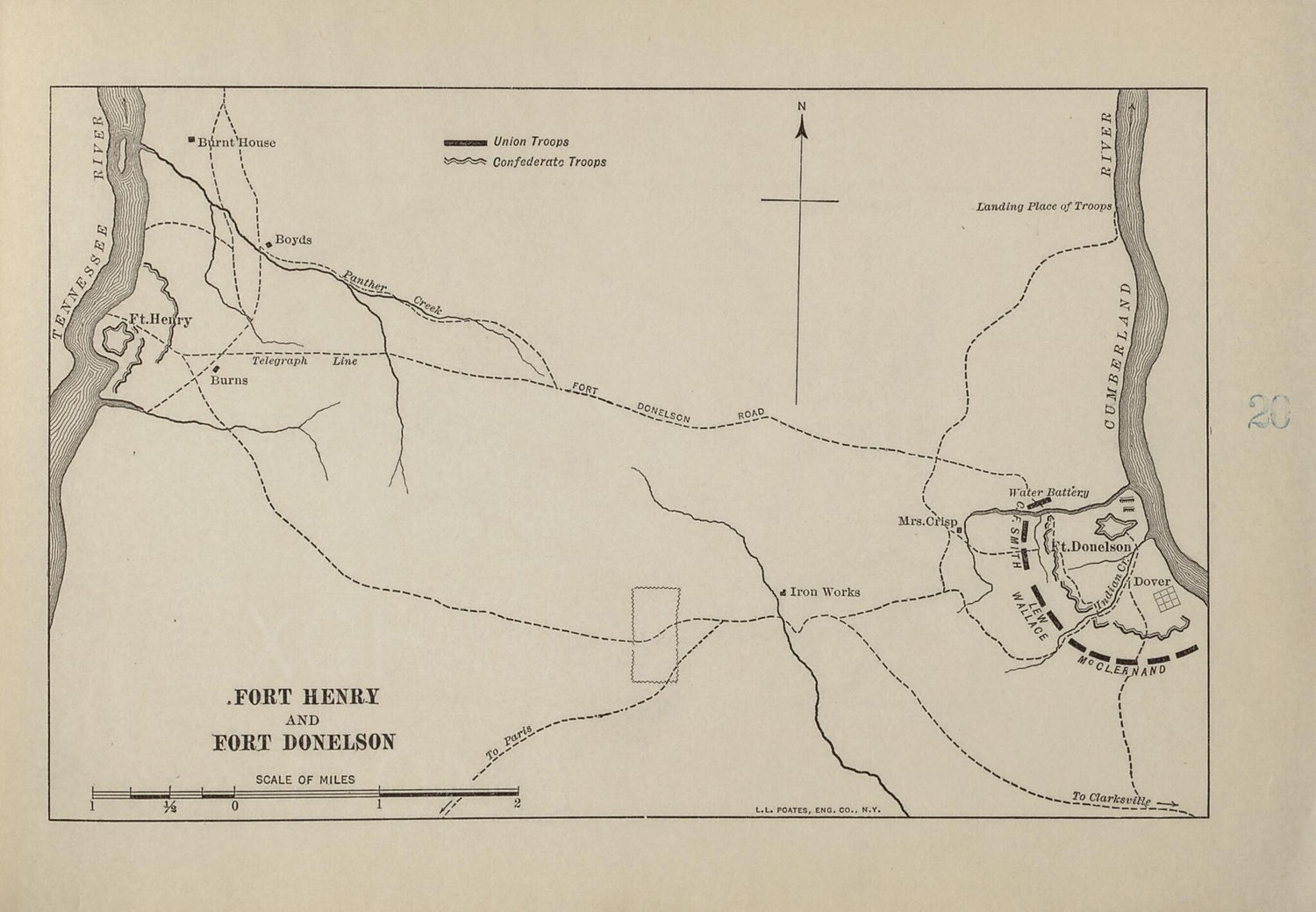 This old map of Fort Henry and Fort Donelson from American Civil War Atlas from 1914 was created by G. J. (Gustav Joseph) Fiebeger in 1914