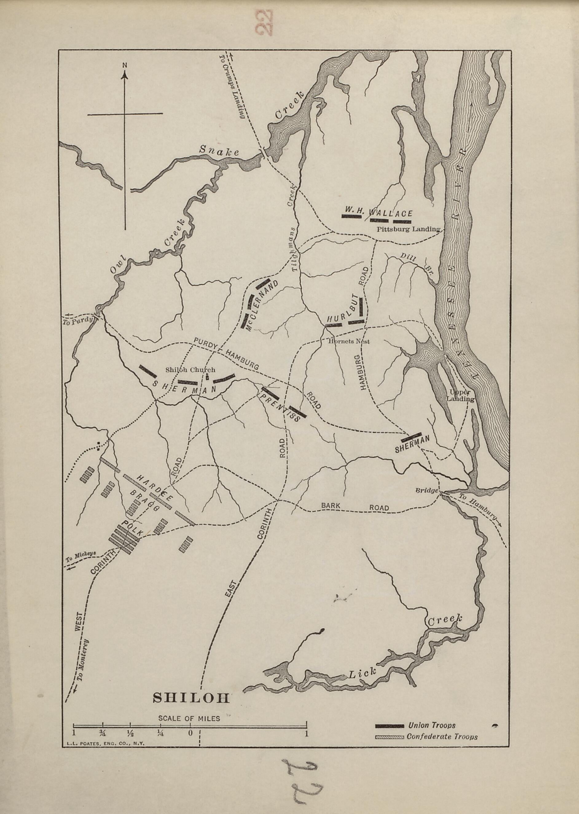 This old map of Shiloh from American Civil War Atlas from 1914 was created by G. J. (Gustav Joseph) Fiebeger in 1914