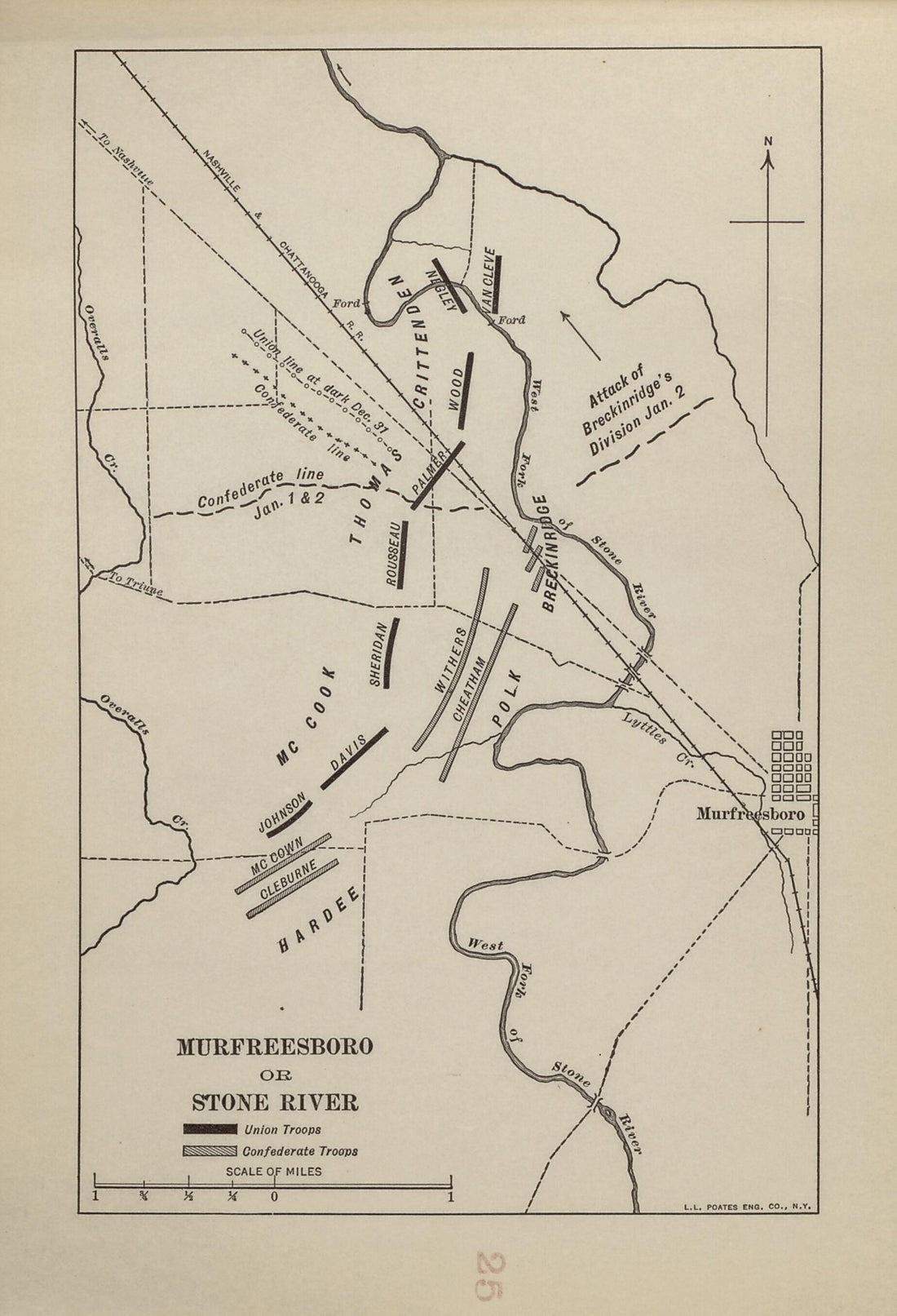 This old map of Murfreesboro Or Stone River from American Civil War Atlas from 1914 was created by G. J. (Gustav Joseph) Fiebeger in 1914