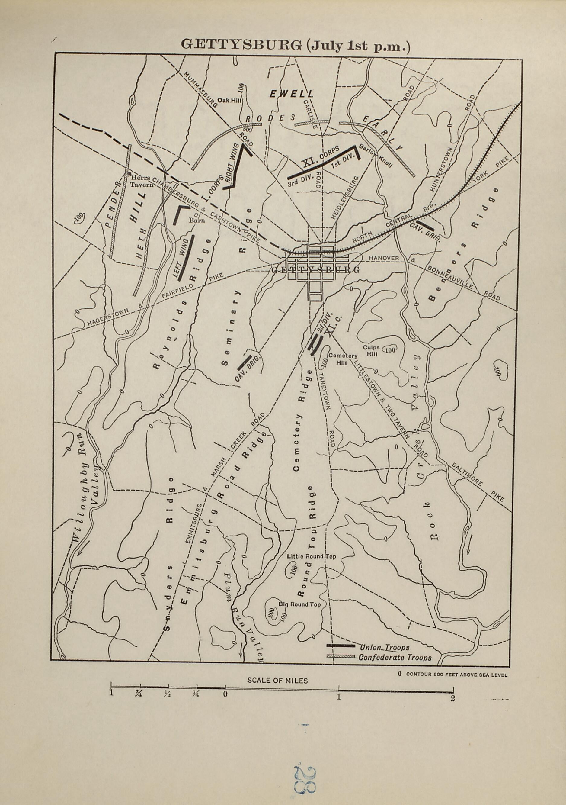This old map of Gettysburg (July 1st P.m.) from American Civil War Atlas from 1914 was created by G. J. (Gustav Joseph) Fiebeger in 1914