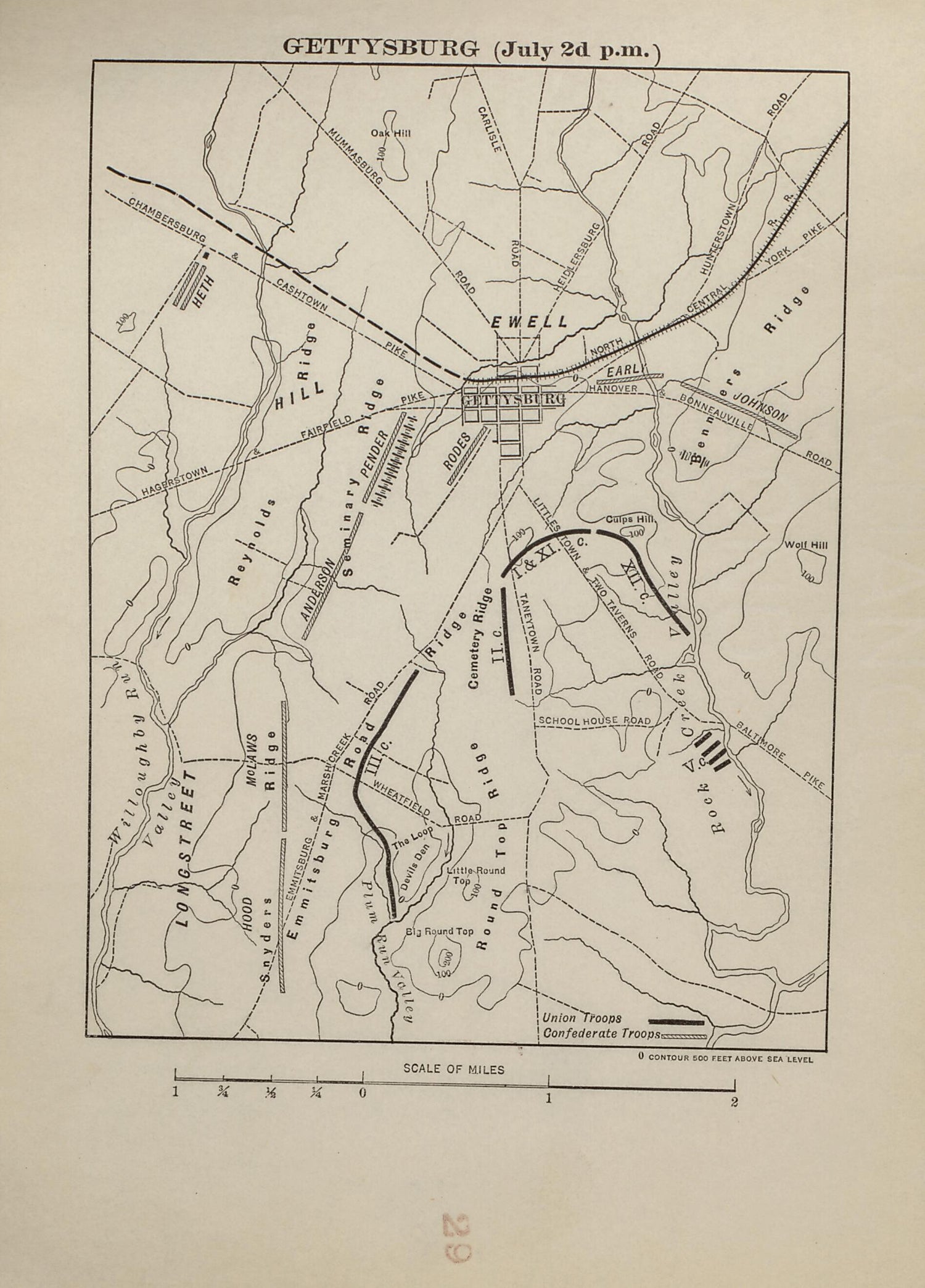 This old map of Gettysburg (July 2d P.m.) from American Civil War Atlas from 1914 was created by G. J. (Gustav Joseph) Fiebeger in 1914