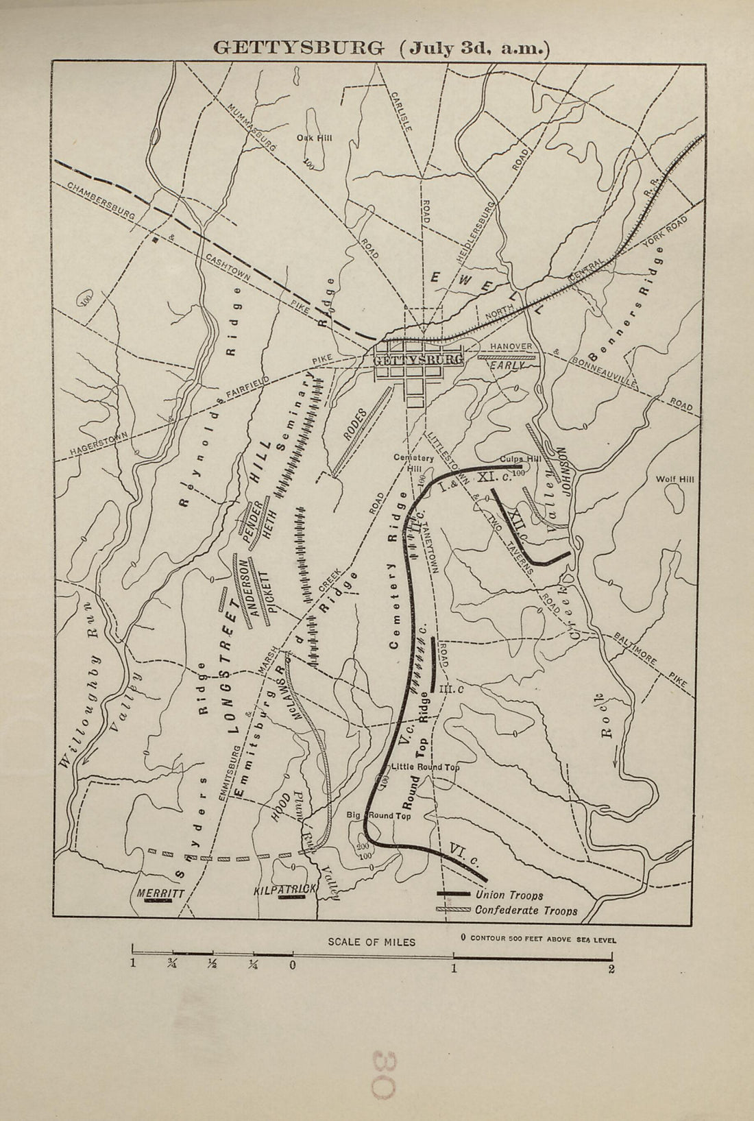 This old map of Gettysburg (July 3d A.m.) from American Civil War Atlas from 1914 was created by G. J. (Gustav Joseph) Fiebeger in 1914