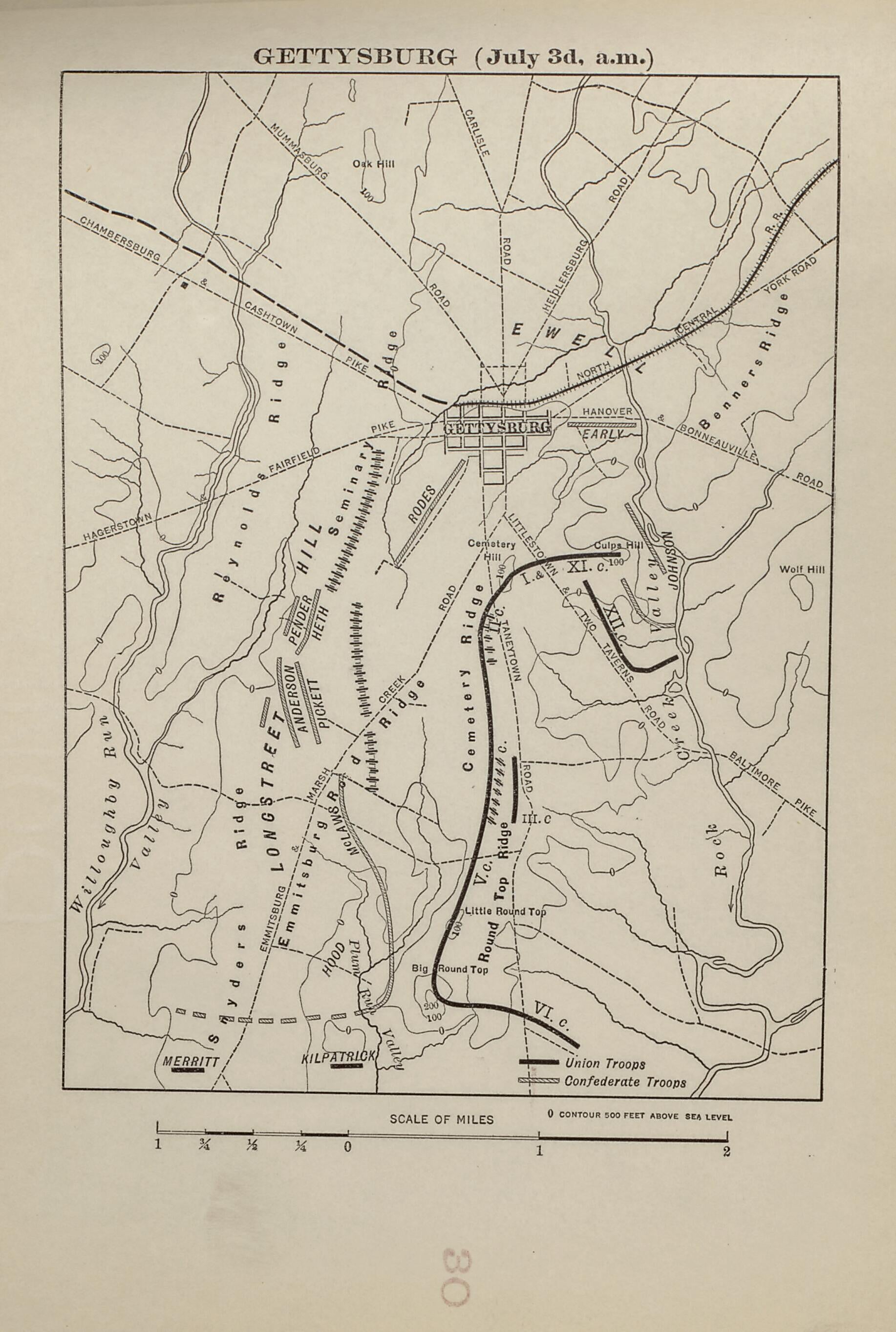 This old map of Gettysburg (July 3d A.m.) from American Civil War Atlas from 1914 was created by G. J. (Gustav Joseph) Fiebeger in 1914