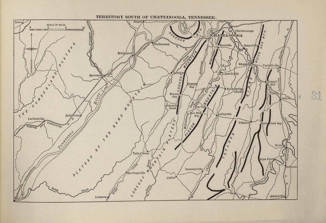 This old map of Territory South of Chattanooga, Tenn. from American Civil War Atlas from 1914 was created by G. J. (Gustav Joseph) Fiebeger in 1914